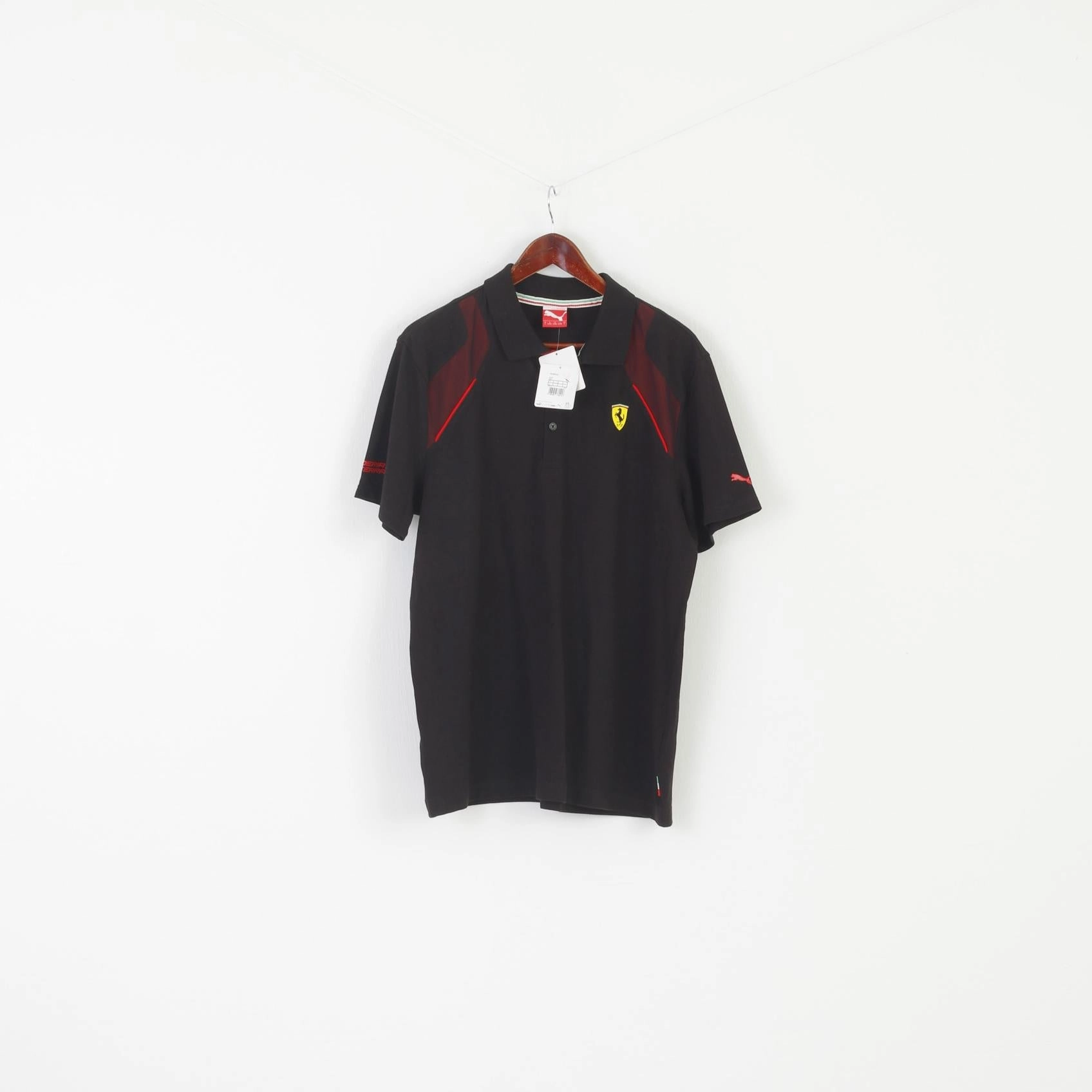 New Puma Men L Polo Shirt Black Cotton Ferrari Licensed Scuderia Sport Top Perfect For Relaxing