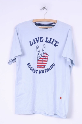 Hypoallergenic fabric Essential Style Wear Joe Browns Dynamic Tees Mens M T-Shirt Crew Neck Graphic Blue Live Life Regret Nothing