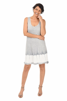 Timeless Trend Grey Tie-Dye Border Sleeveless Dress