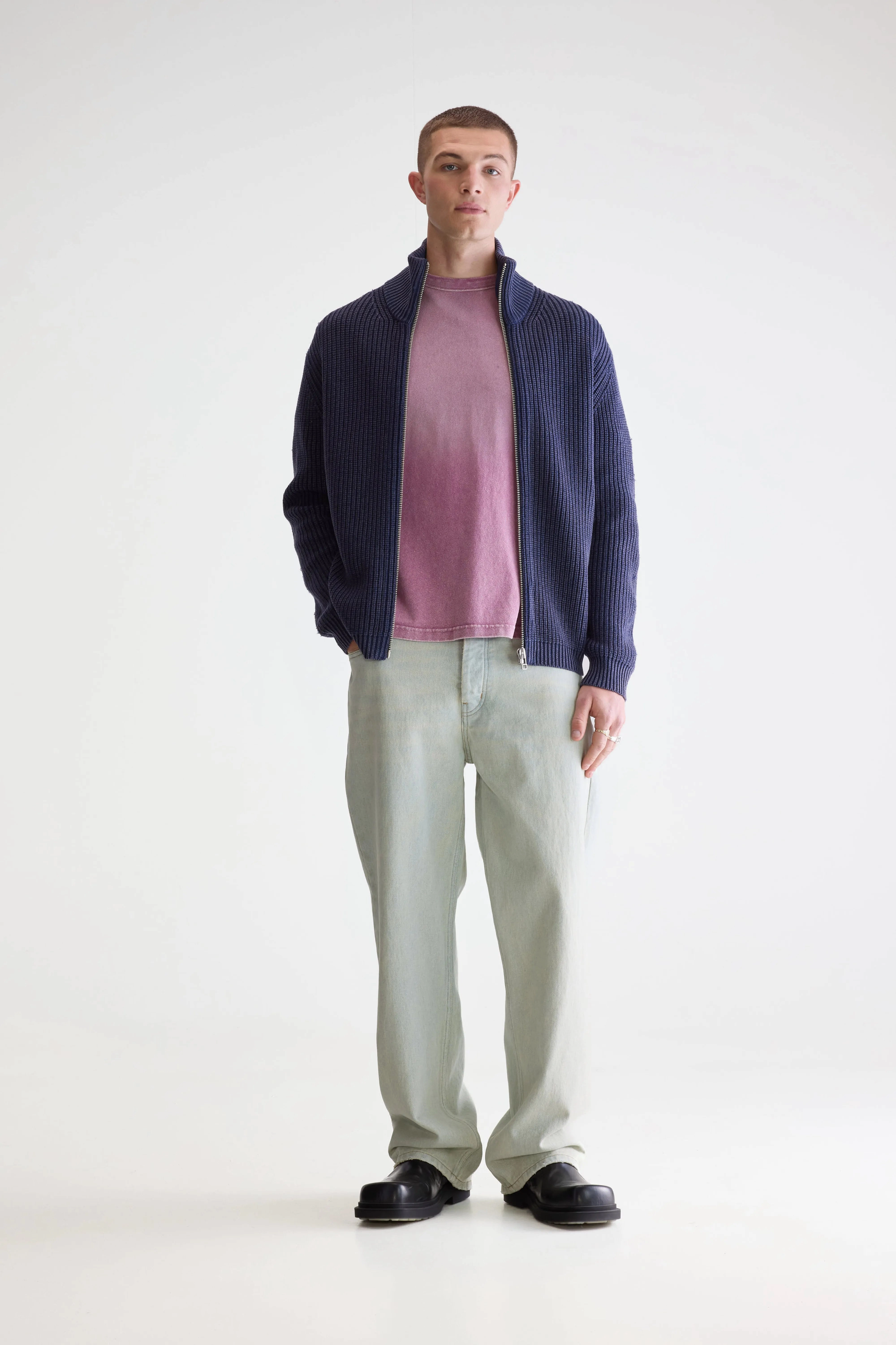 Neutral Look Breathable mesh Guip zipped cardigan (252 / M / NAVY)