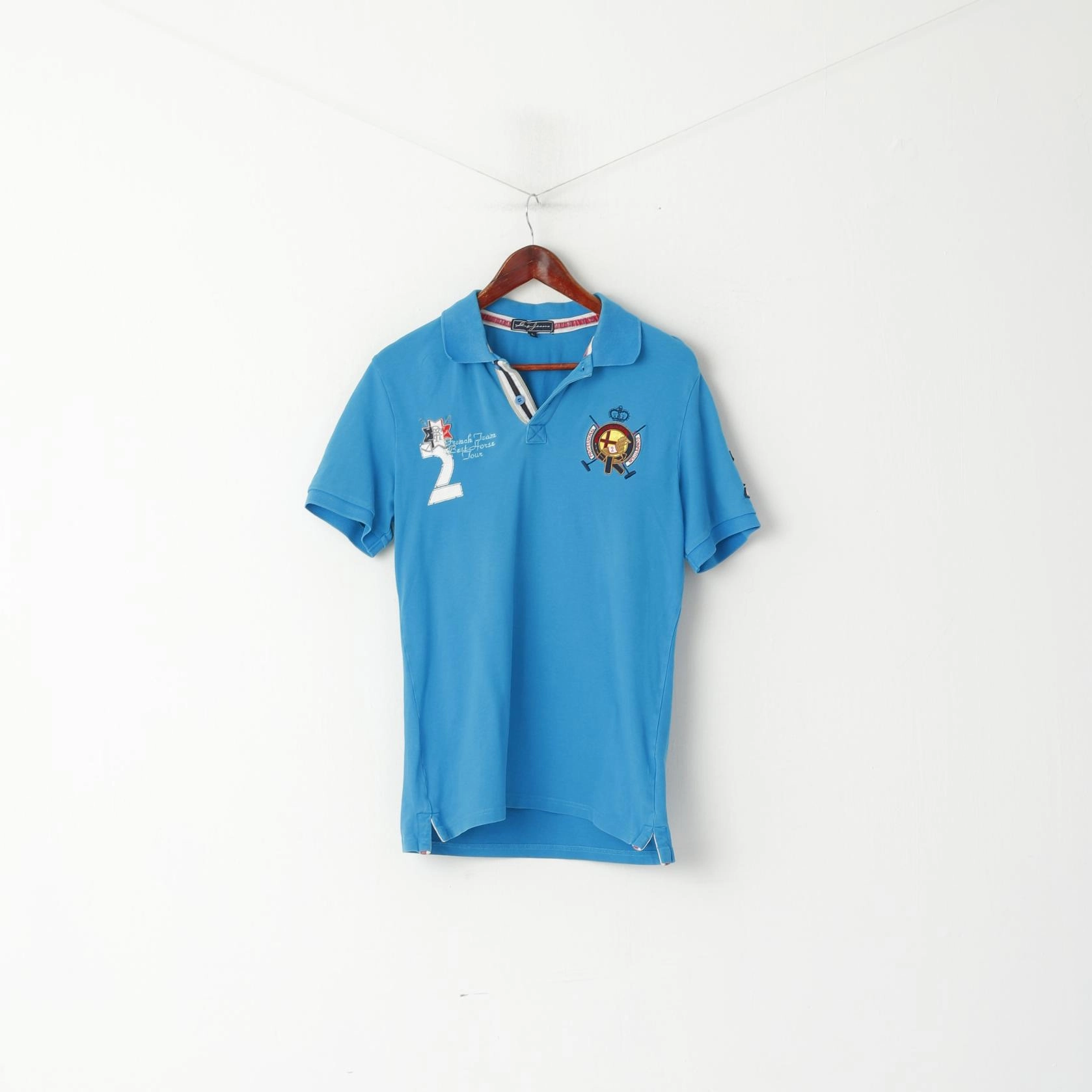 Breathable Waistband All-Purpose Wear Gx3 Jeans Men L (M) Polo Shirt Turquoise Cotton French Team Best Horse Tour St.Tropez #2 Top