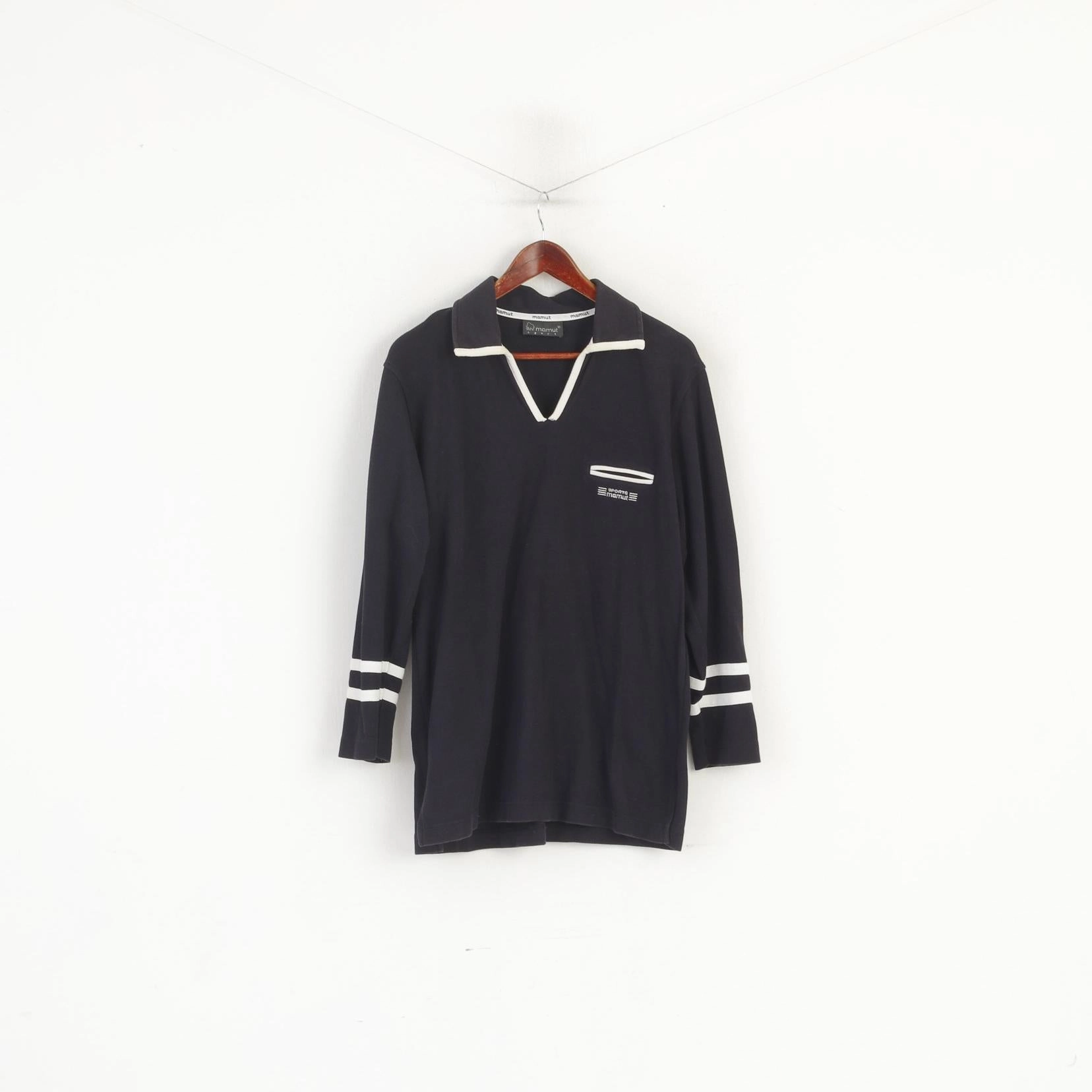 All Purpose Wear Mamut Sport Men 40 M Shirt Black Cotton Vintage V Neck Sportswear Top