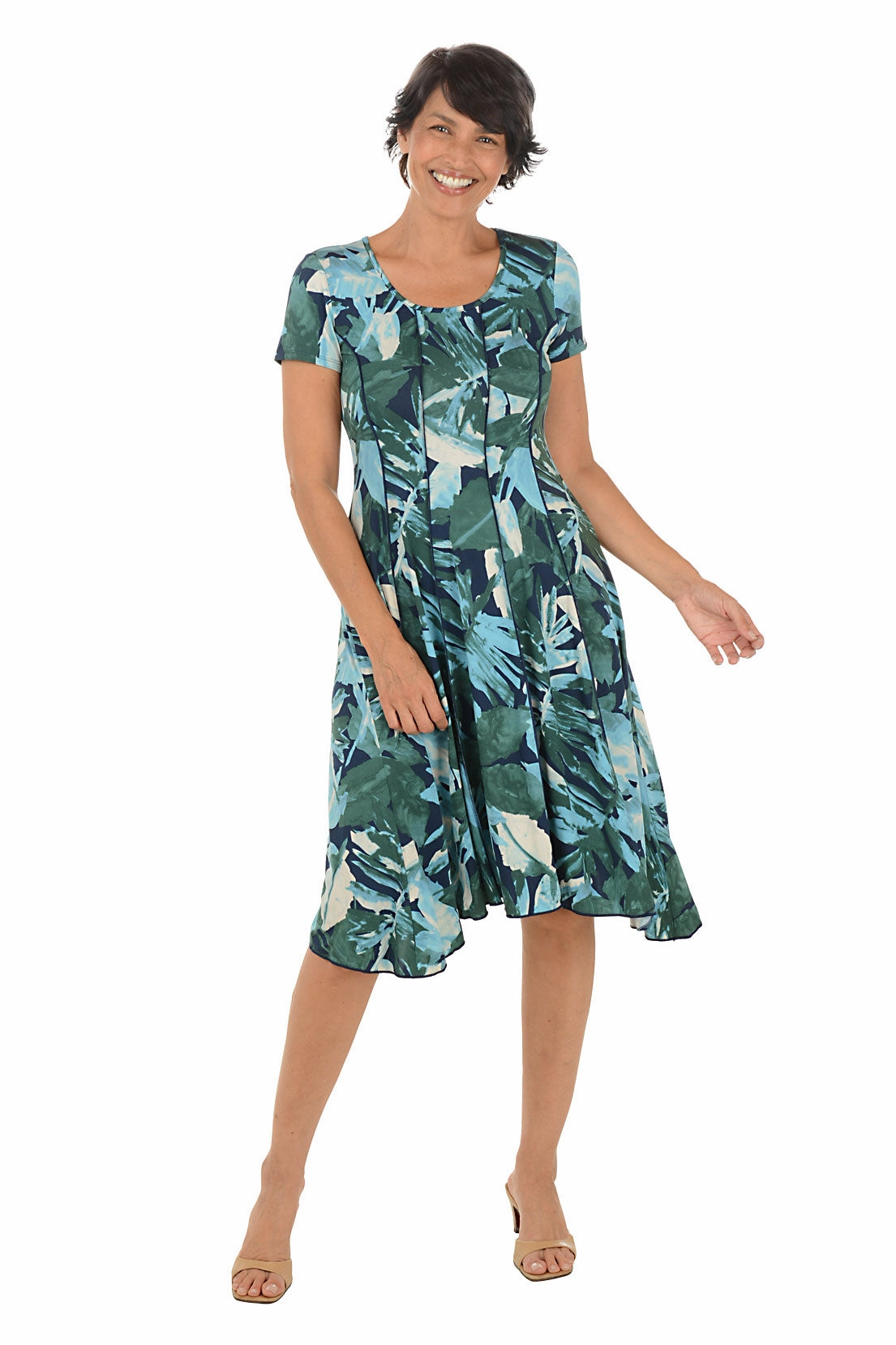 Hazy Ferns Short Sleeve Seamed Dress Refined Mood Wide Hemline