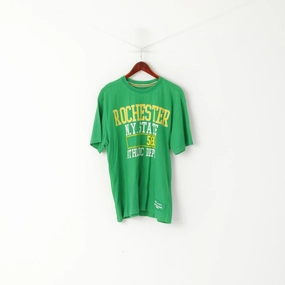 Classic Color Champion Men L T- Shirt Green Cotton Graphic Crew Neck Rochester N.Y. Top