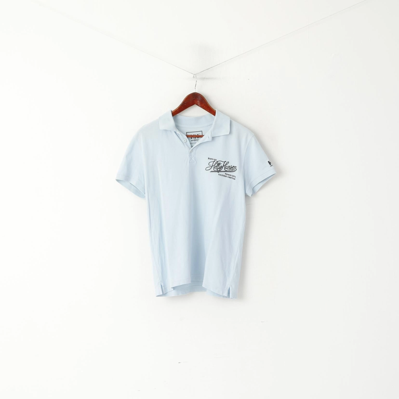 Active Flex Helly Hansen Men M Polo Shirt Blue Cotton Work Wear North Sea Casual Top