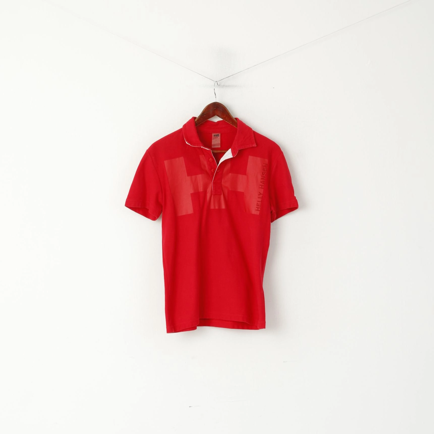 Helly Hansen Men S Polo Shirt Red Cotton Ebroidered Back Short Sleeve Top Halloween Outdoor Comfort Style
