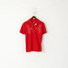 Helly Hansen Men S Polo Shirt Red Cotton Ebroidered Back Short Sleeve Top Halloween Outdoor Comfort Style