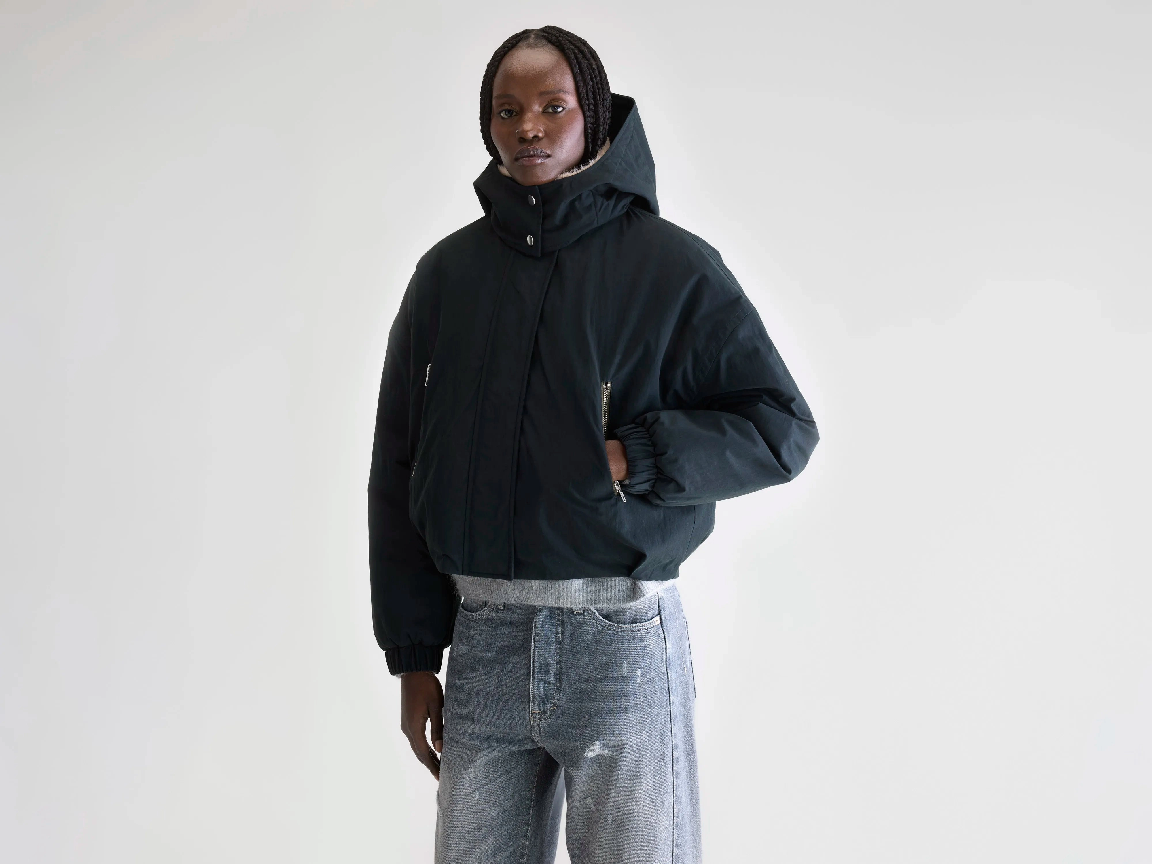 Herna cropped jacket (252 / W / BLACK BEAUTY) Thermal Lined Modular Attachments