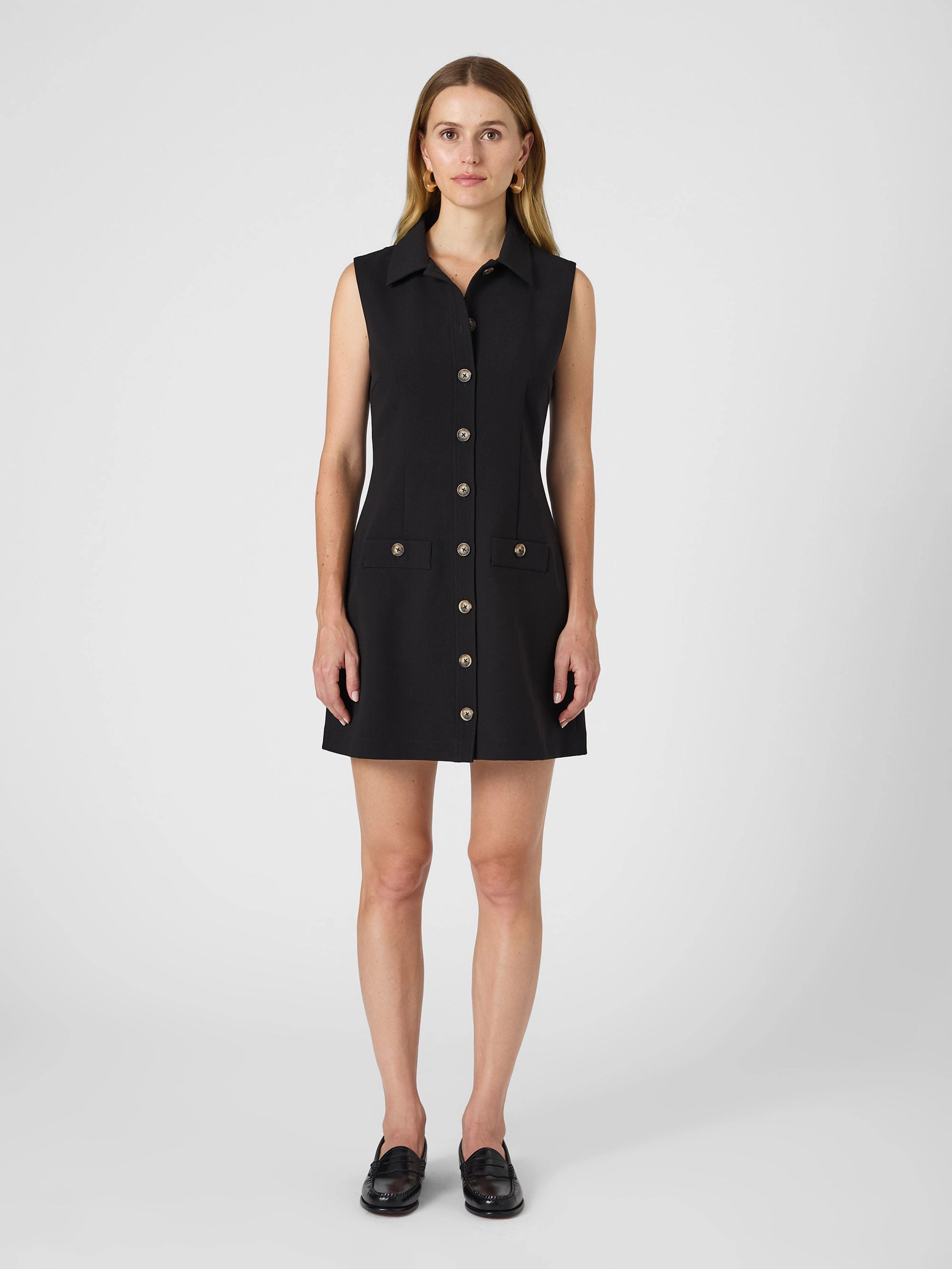 Luxe Fabric Azra Twill Sleeveless Button Down Dress