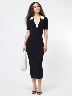 Cosysoft Contrast V-Neck Midi Dress Contemporary Layer Flattering bodycon dress