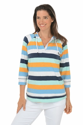 Sunlight Striped 3/4 Sleeve Hoodie Urban Fashion