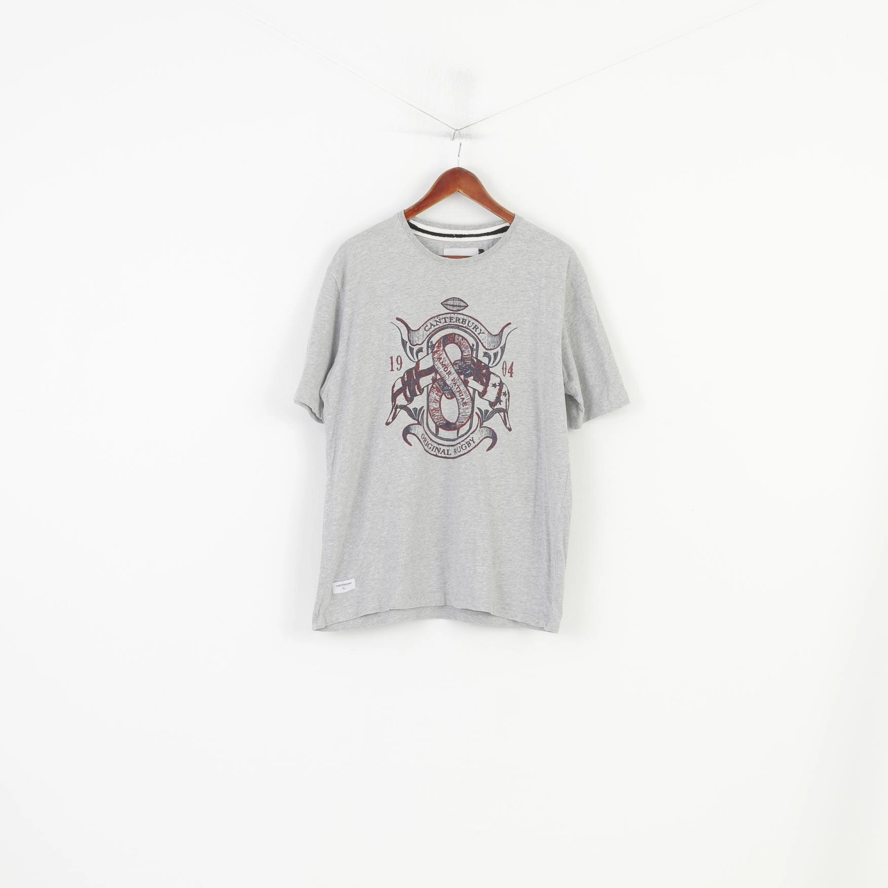 Easy-to-Match stain resistant coating Canterbury Men L T-Shirt Grey Cotton Original Rugby Crew Neck
