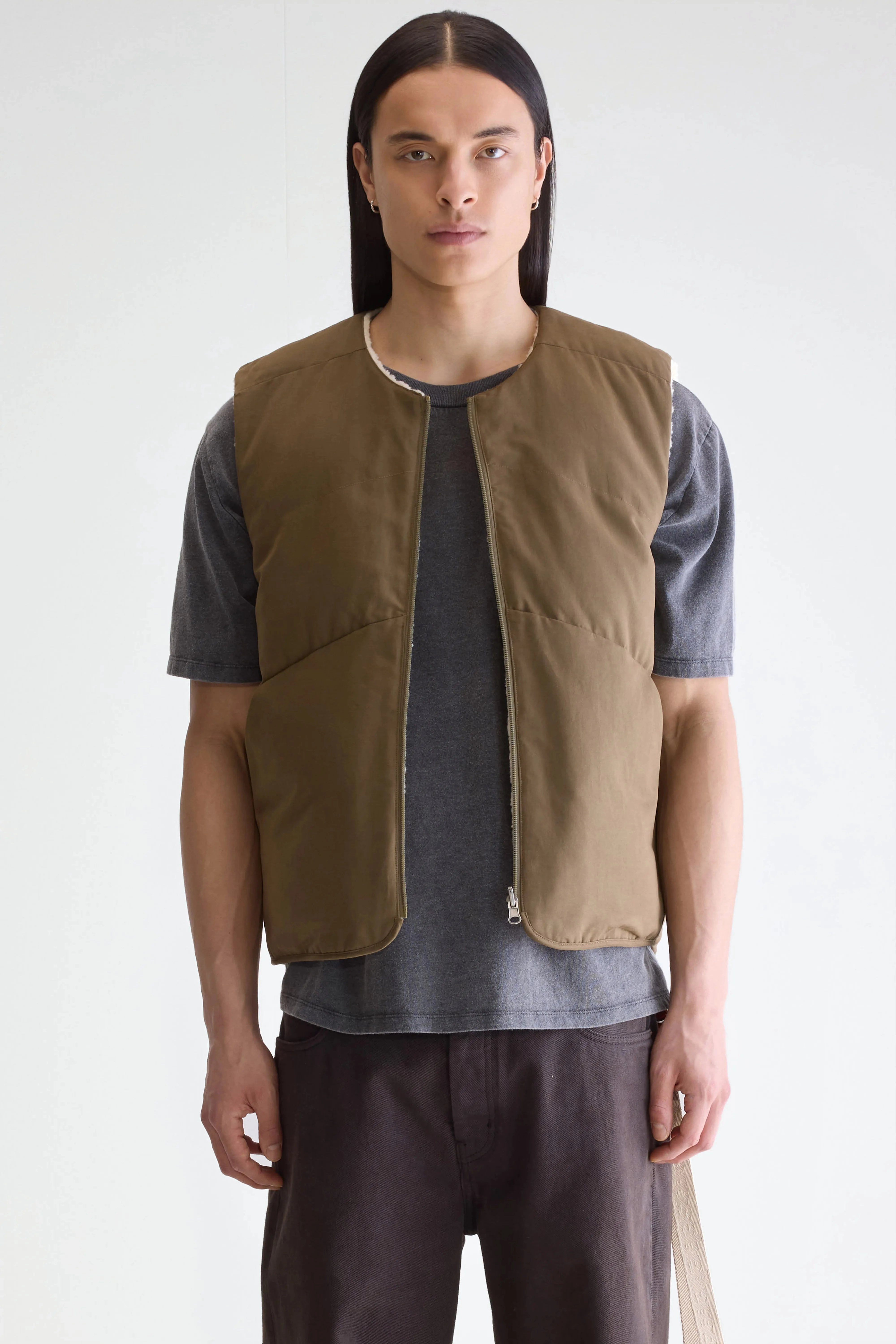 DoubleLayeredHem Hocho bodywarmer (252 / M / OLIVE NIGHT)