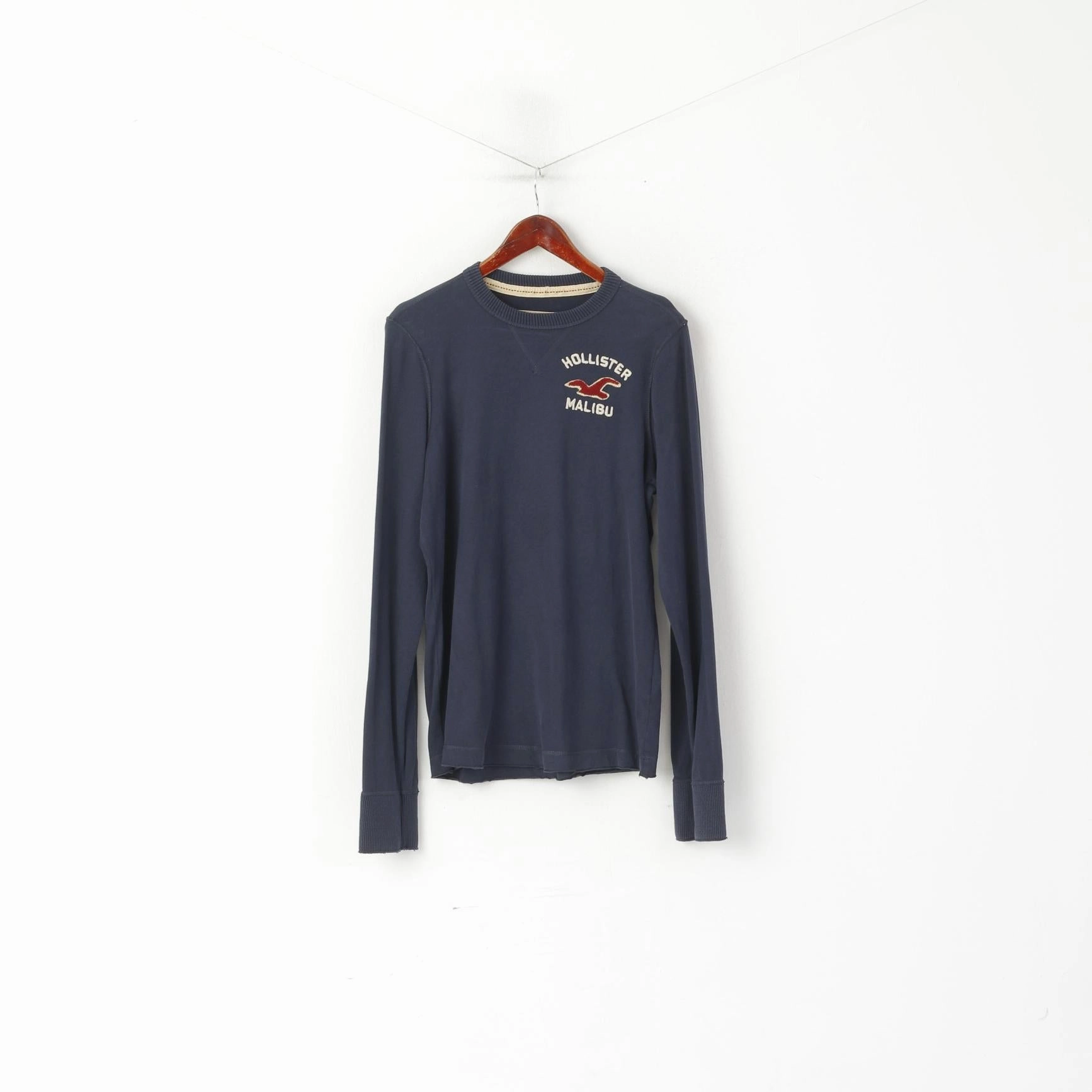 Hollister California Men L Long Sleeved Shirt Navy Cotton Stretch Malibu Top Unisex style Fresh Outfit