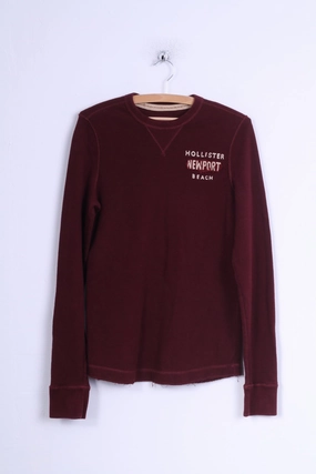 Simple Comfort Perfect Layer Wear Hollister Mens M Long Sleeved Shirt Cotton Burgundy Crew Neck Stretch
