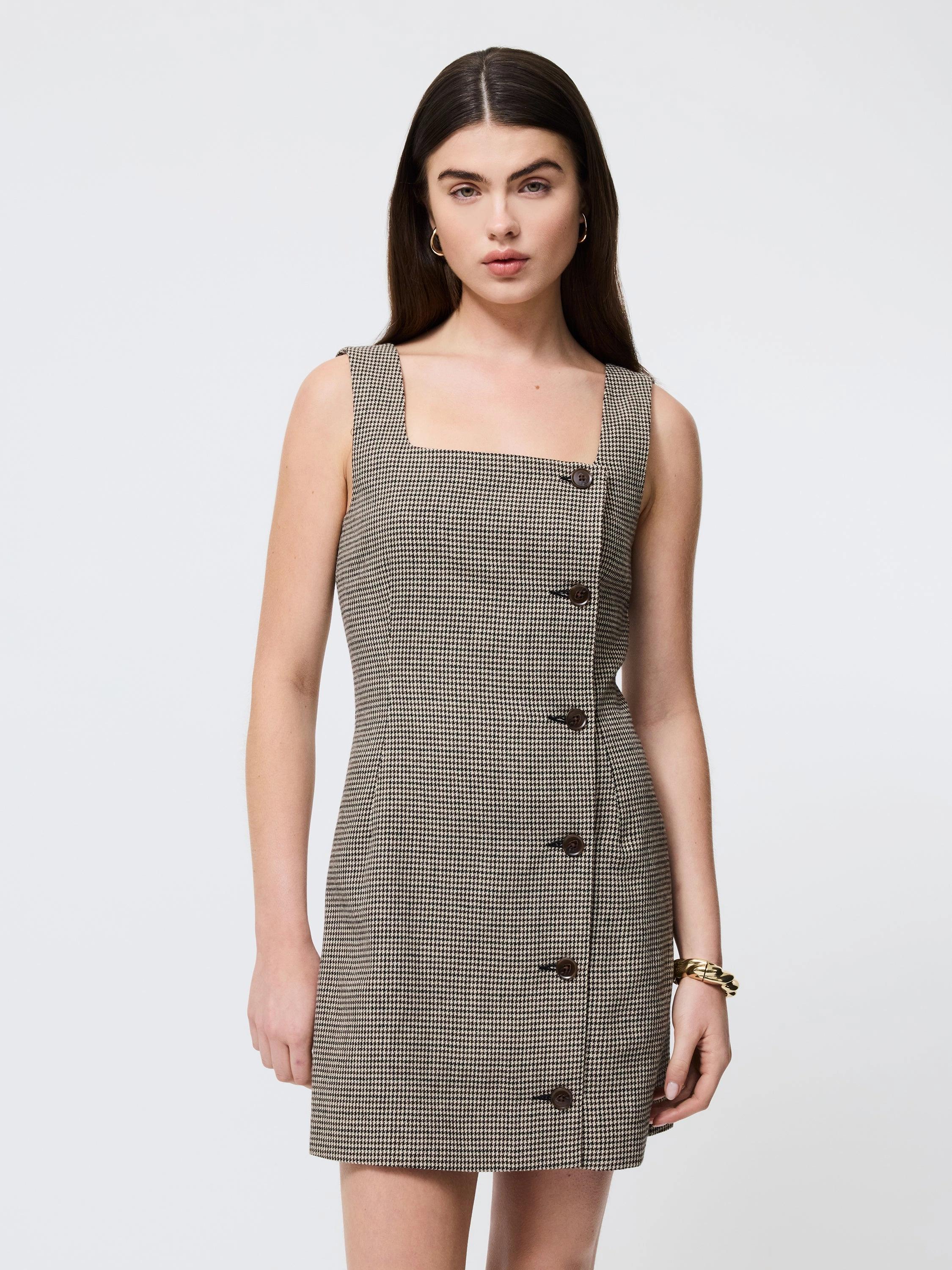 Gentle Aesthetic Houndstooth Wool Mini Dress