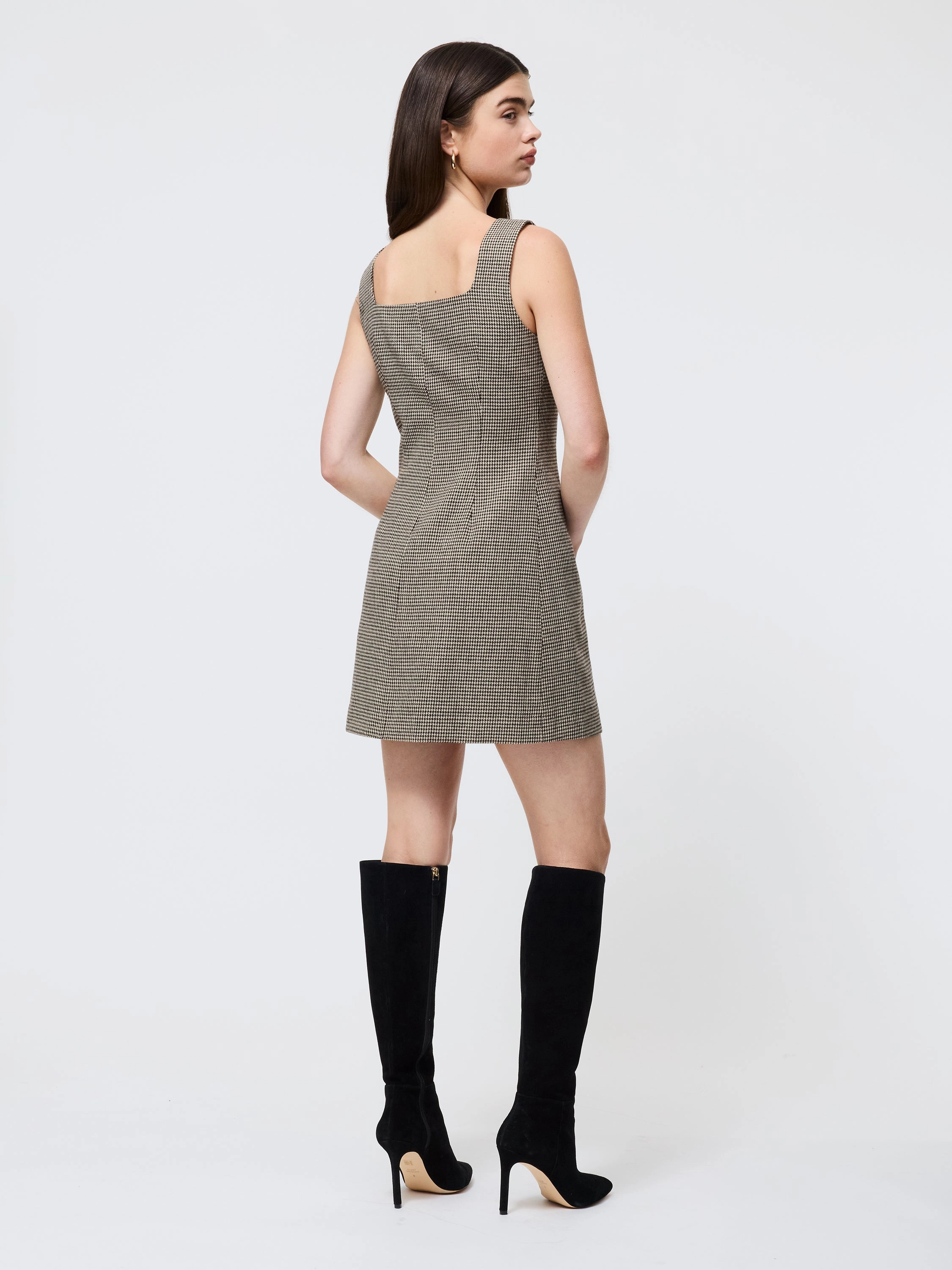 Quick Drying Houndstooth Wool Mini Dress