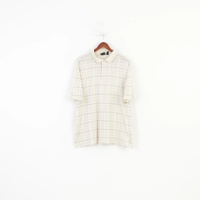 Versatile Style Ping Men L Polo Shirt Short Sleeve Cotton Checkered Cream Collar Vintage Top