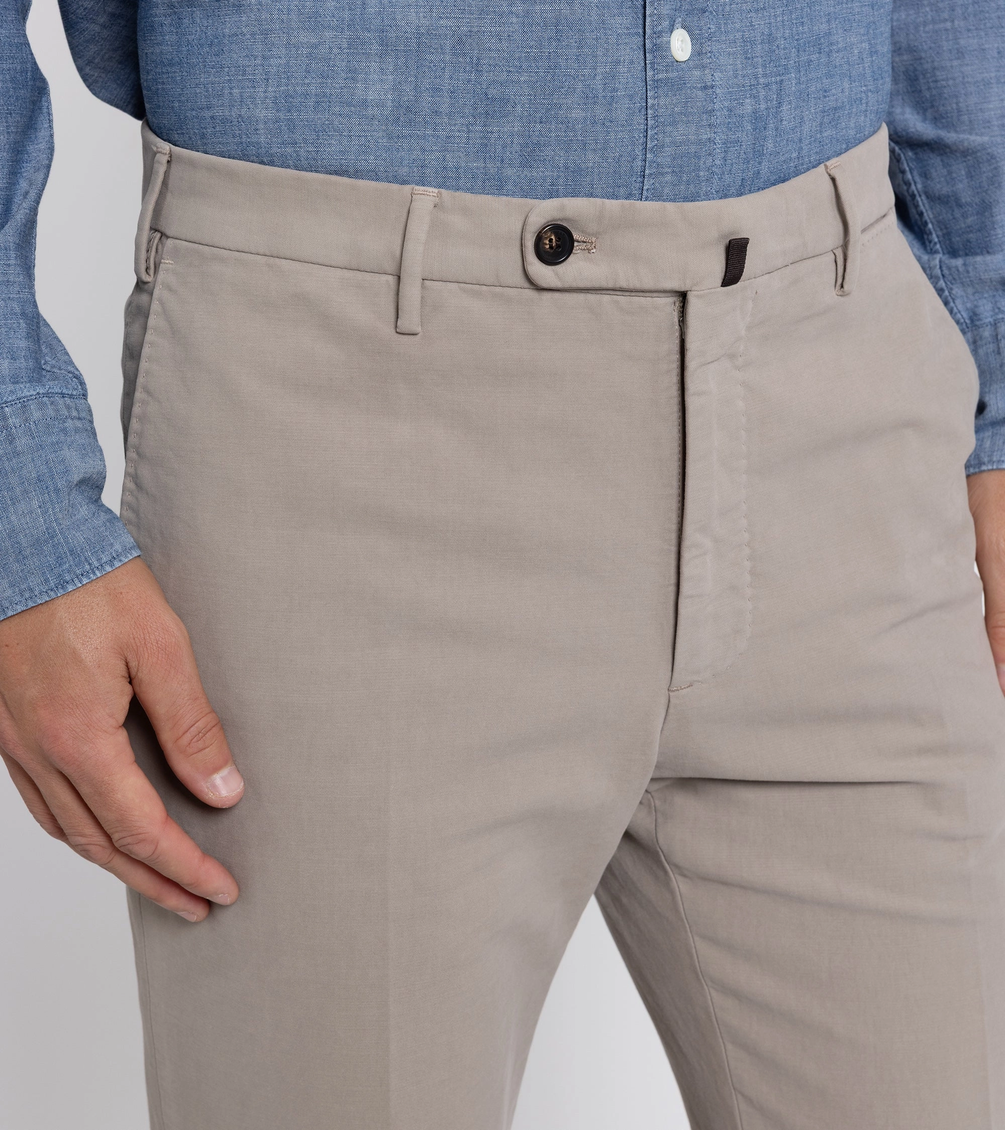 Incotex Regular High Cotton Doeskin Trousers: Greige Comfy Waistband Recycled fibers