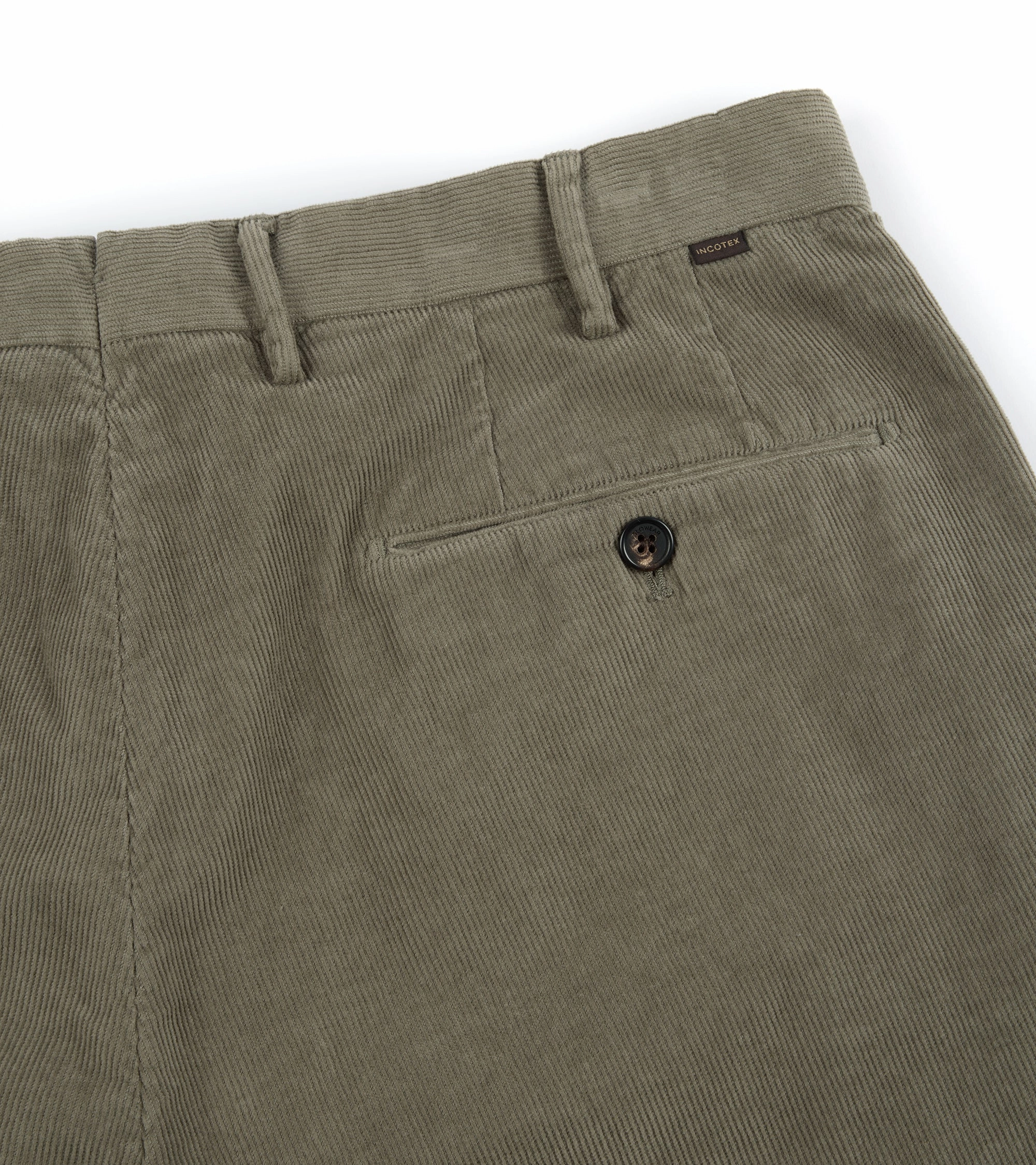 Incotex Regular Overdyed Cotton Corduroy Trousers: Sage Reinforced Stitching Long Wear