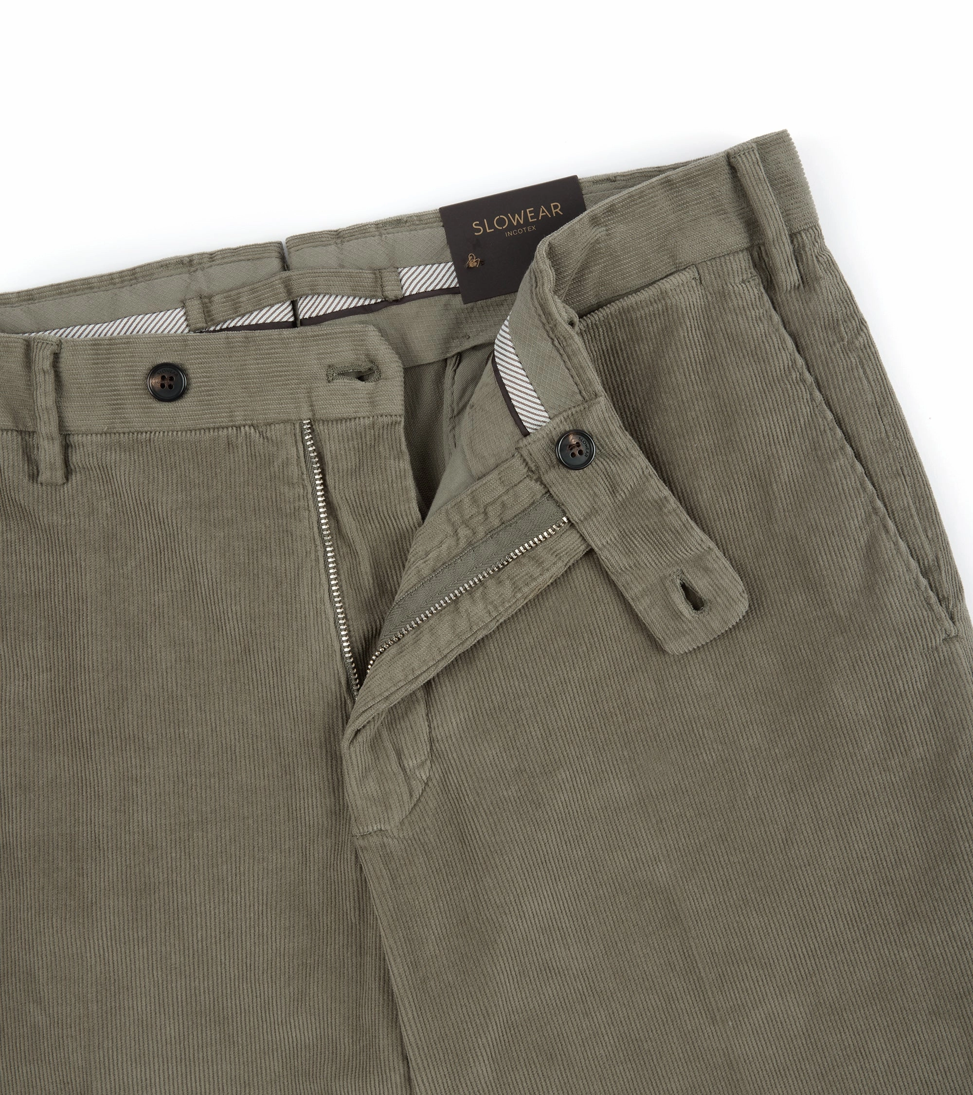 Soft Touch Incotex Regular Overdyed Cotton Corduroy Trousers: Sage