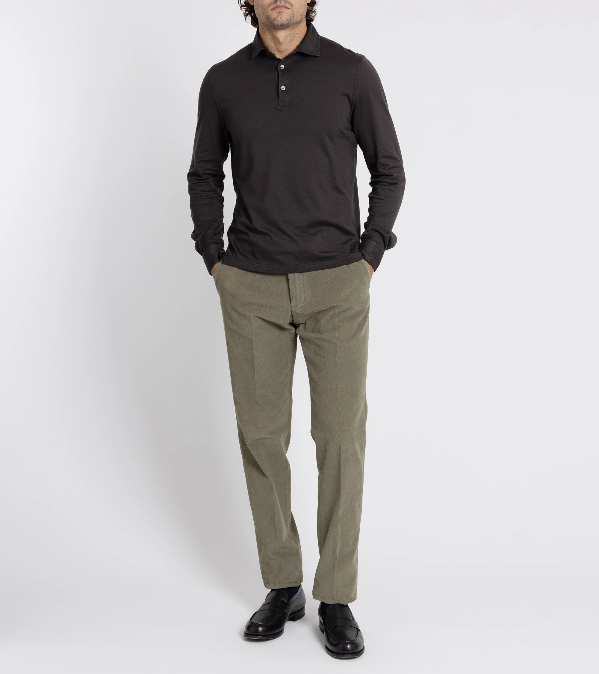 Incotex Regular Overdyed Cotton Corduroy Trousers: Sage Outdoor Comfort Fit