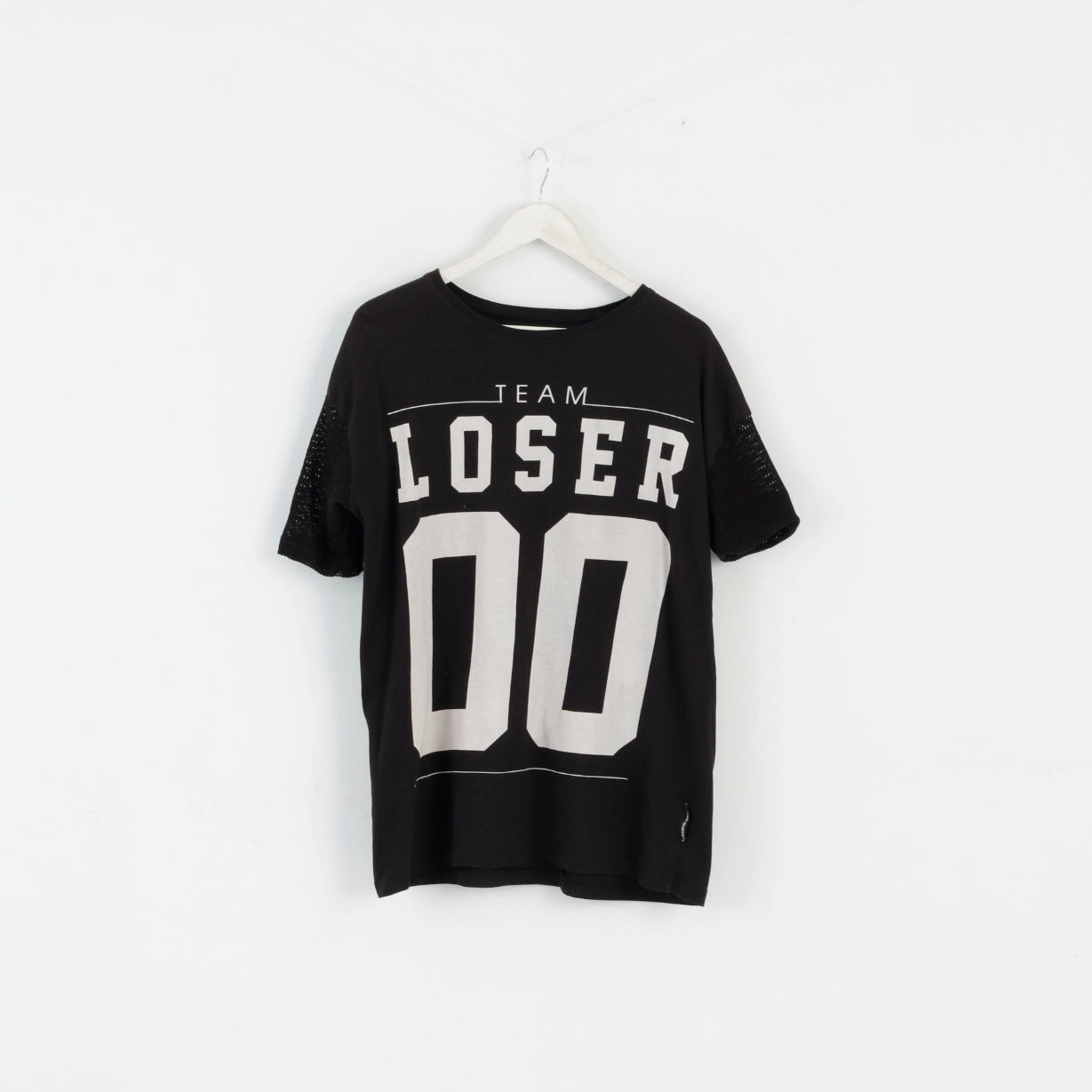 Modern Comfort Style Complementary Colors Criminal Damage Men S T-Shirt Black Cotton Mesh Sleeve Team Loser Top