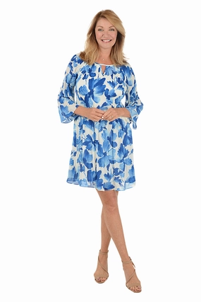 Inked Flowers Keyhole Neck Pleated Dress Fashion Look All Day