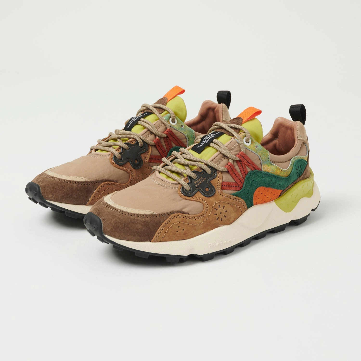 Flower Mountain Yamano 3 Suede/Nylon Sneaker - Brown-Green/Pastel Plan Hike