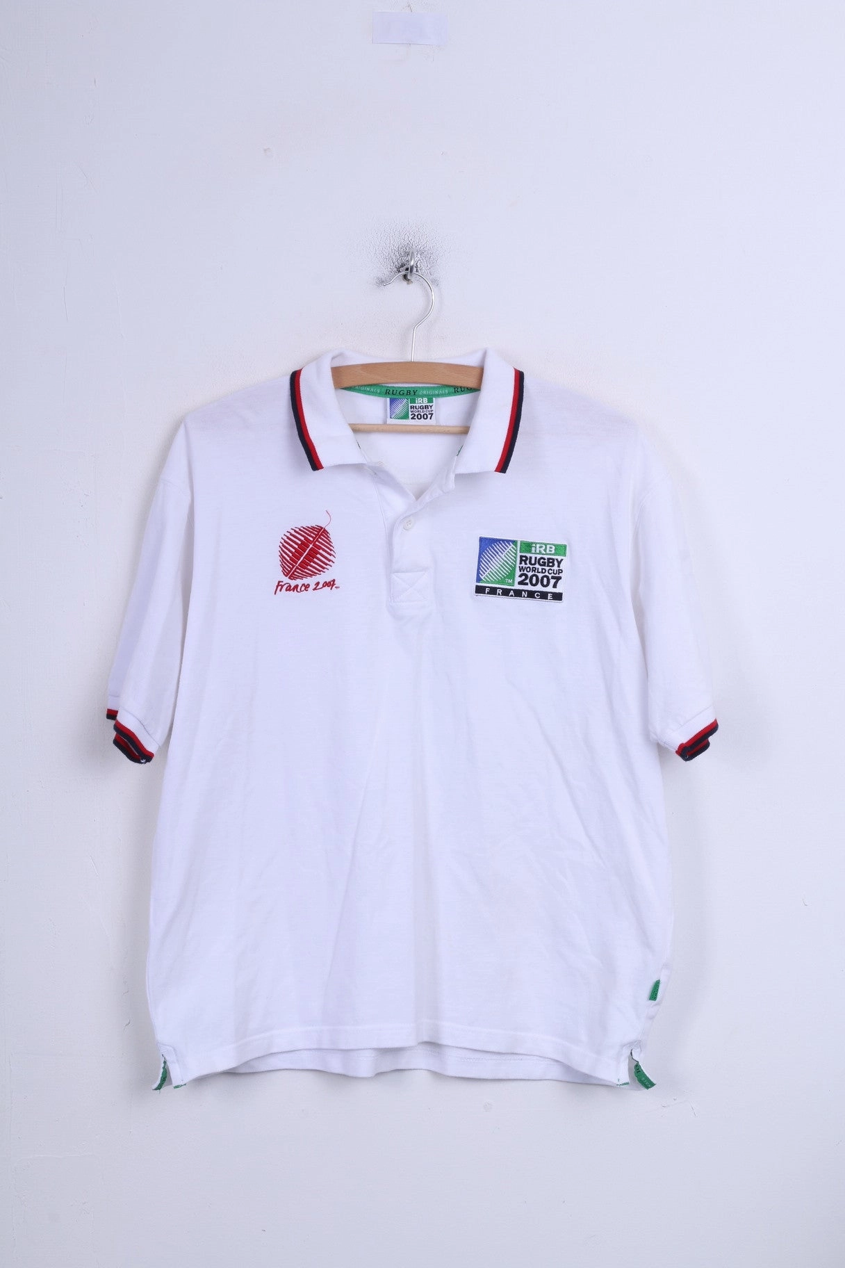 Fit For Comfort Irb Rugby 2007 Mens M Polo Shirt White Cotton France Sport