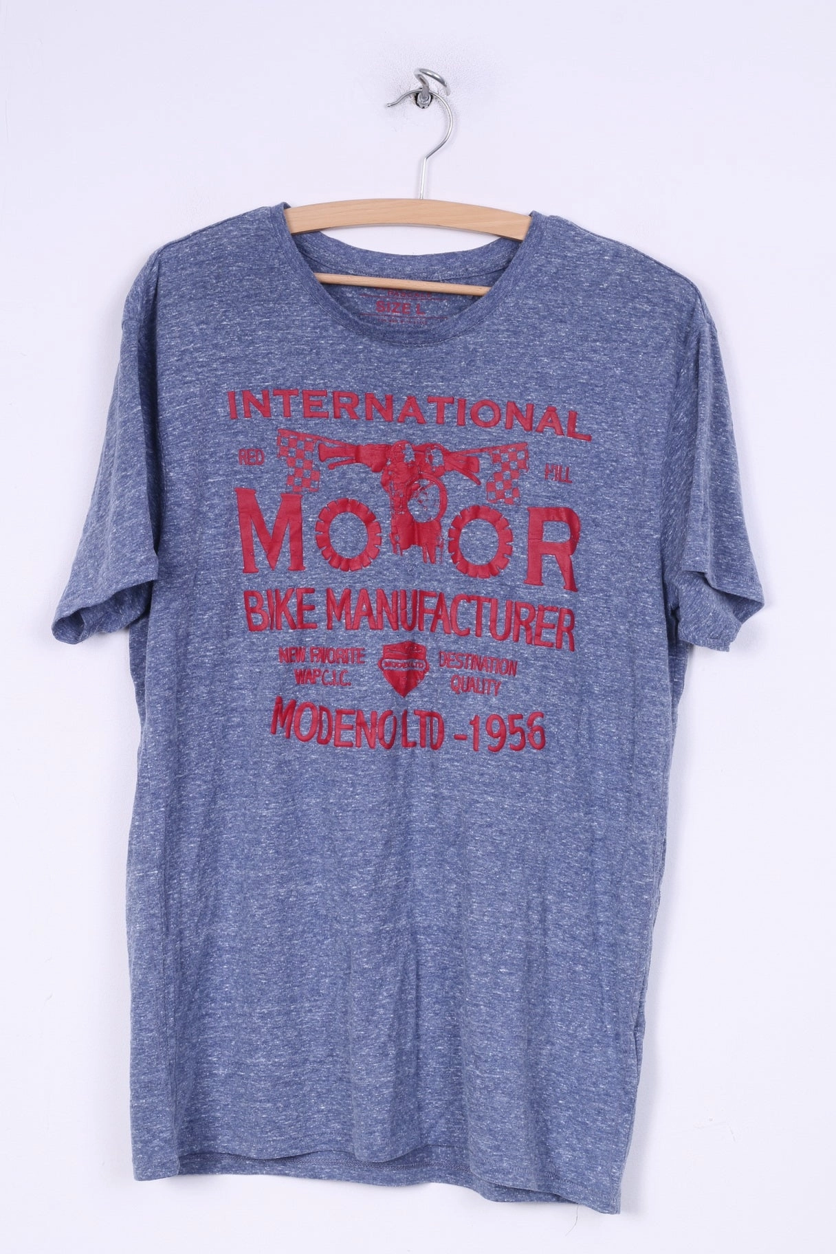 Complementary Colors Jean Pascale Mens L T-Shirt Grapic Crew Neck Blue International Moor Bike Manufacturer Modeno LTD-1956