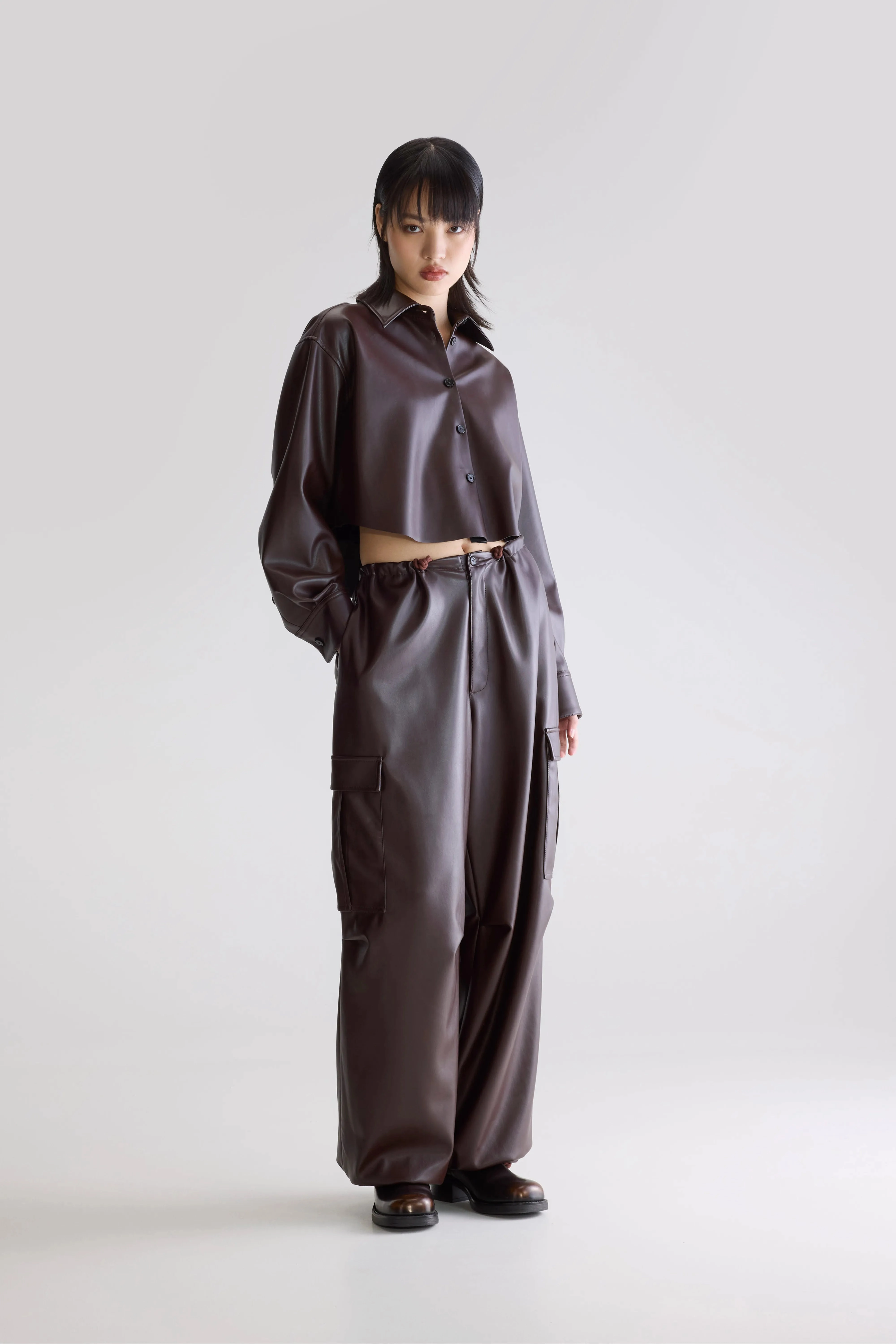 Office Casual Johann faux leather shirt (252 / W / EBENE)