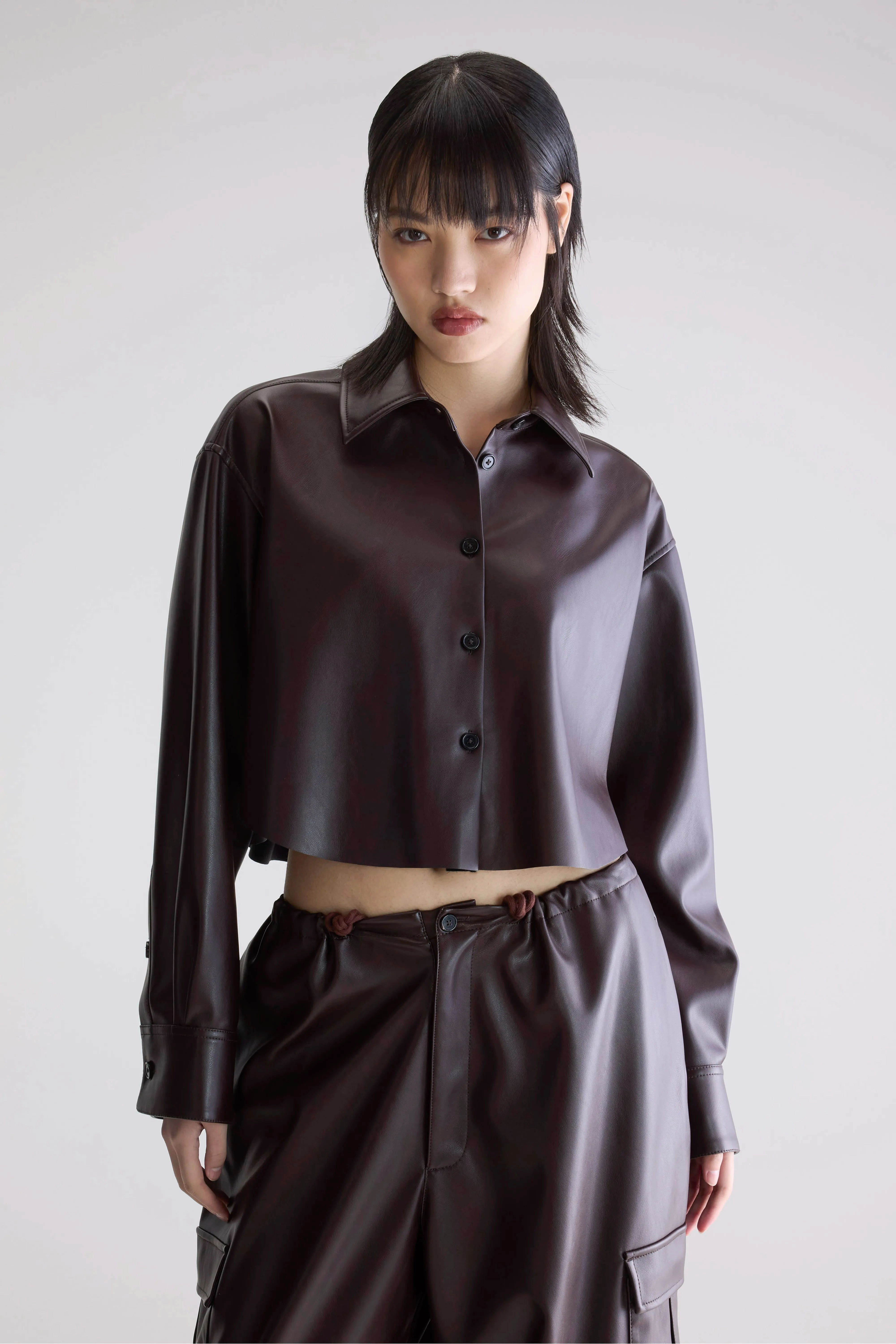 Johann faux leather shirt (252 / W / EBENE) Abstract print