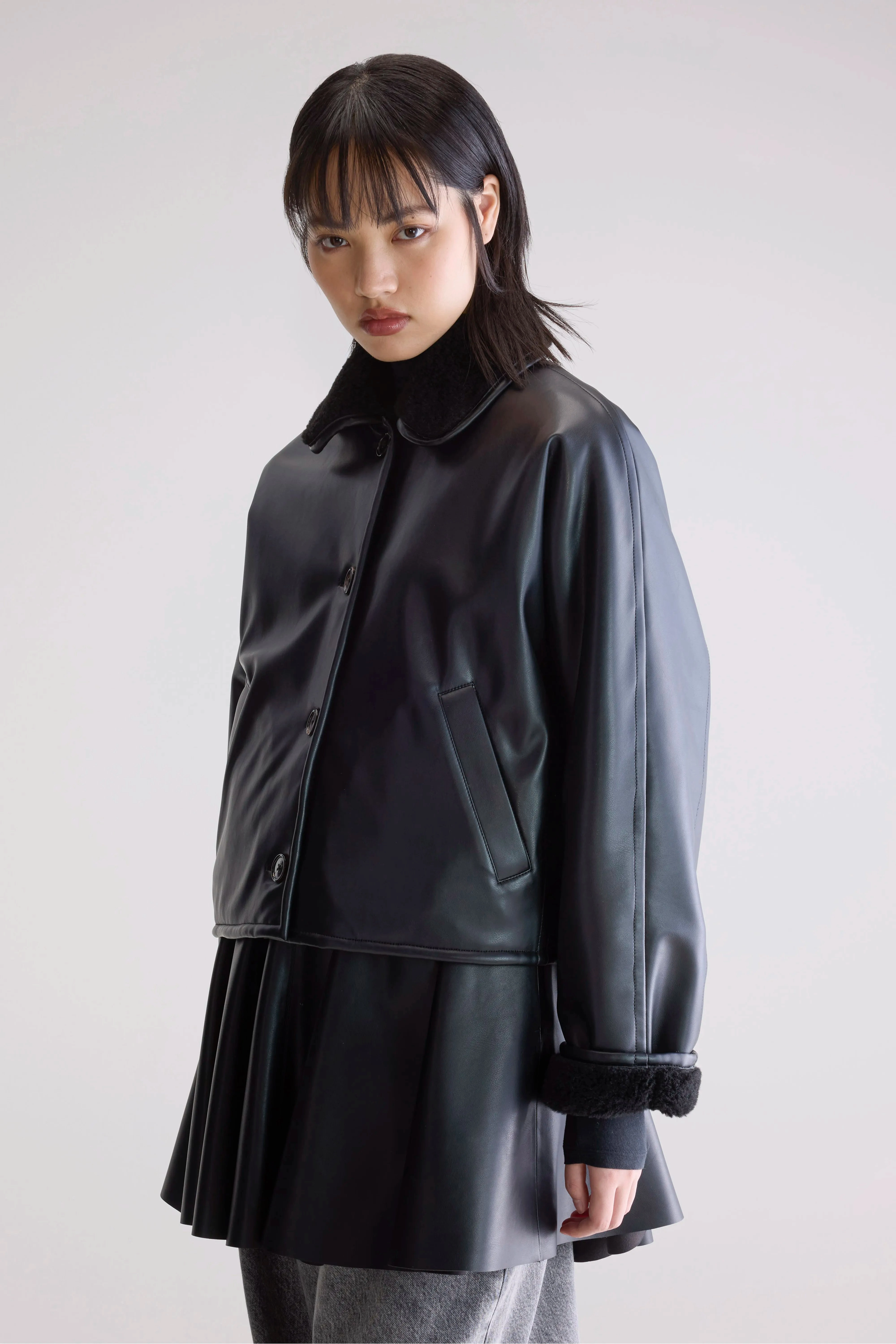 Josh faux leather jacket (252 / W / BLACK) Sleek Layers Transitional Layer