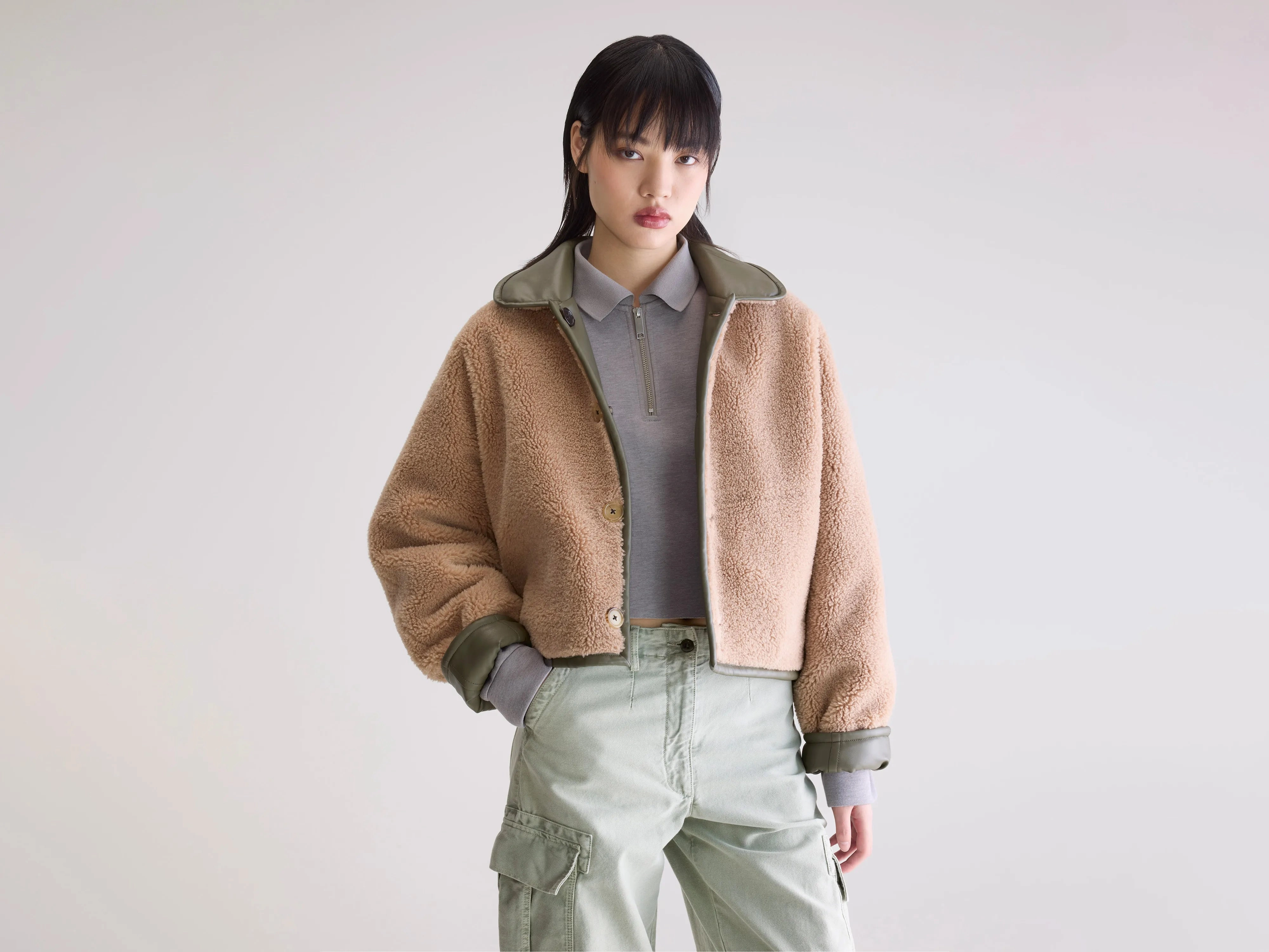 Josh faux leather jacket (252 / W / SAGE) Double Layered Hood