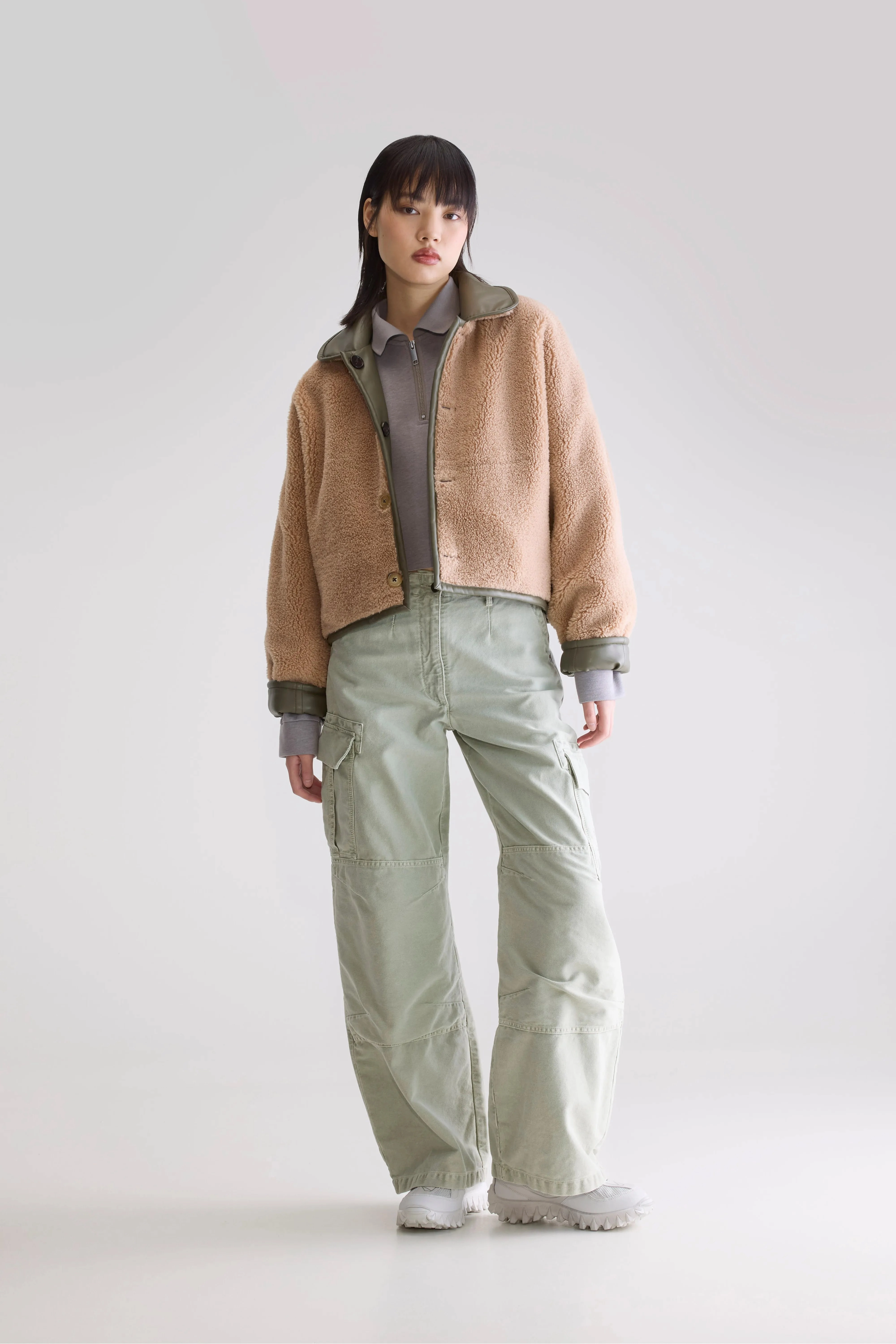 Relaxed Fit Structure Plaid Print Josh faux leather jacket (252 / W / SAGE)