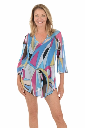 Lightweight Mesh Panels Roll Resistant Hem Kaleidoscope Mesh Tunic Cover-Up