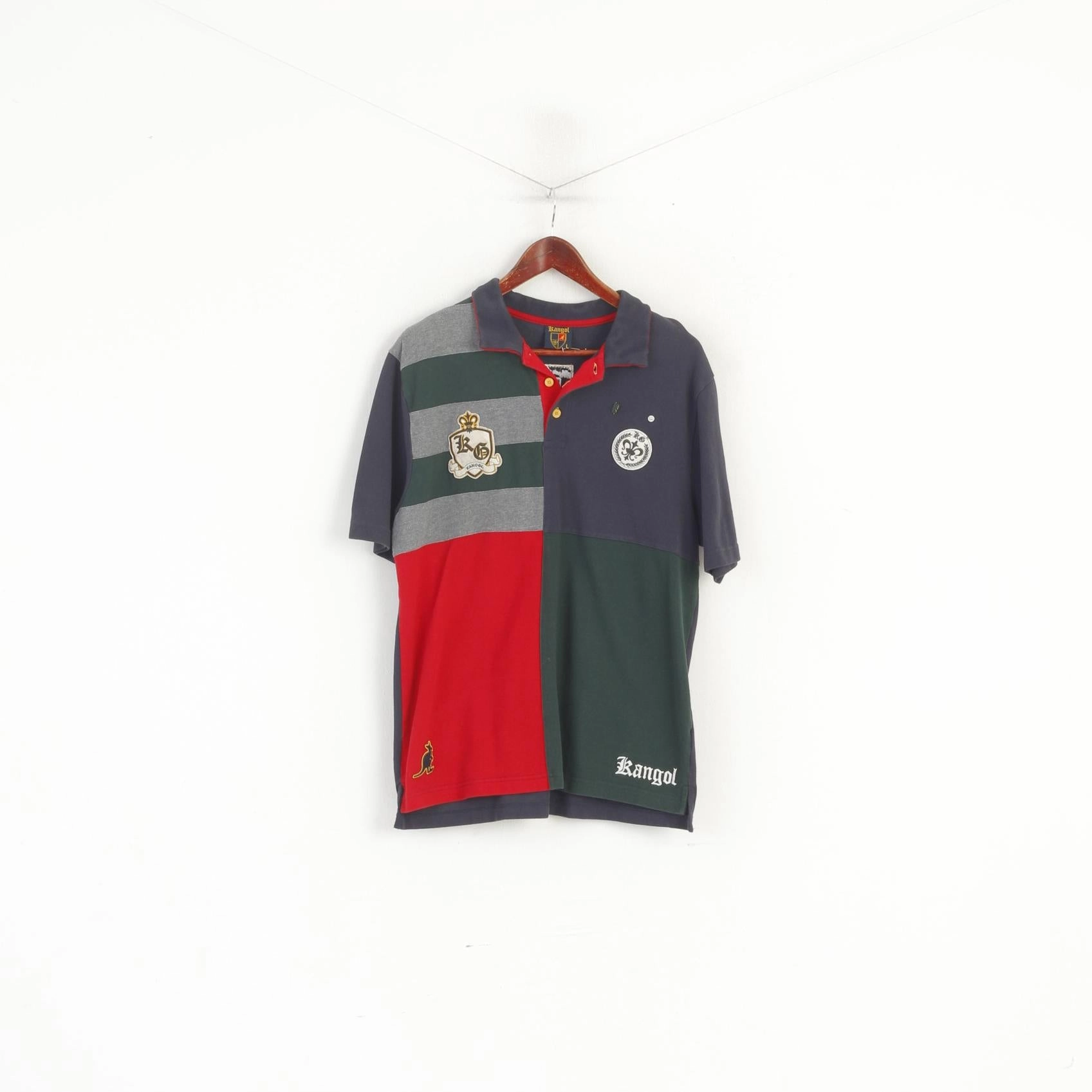 Kangol Men L Polo Shirt Navy Cotton Embroidered Detailed Buttons Classic Top Basic Layering