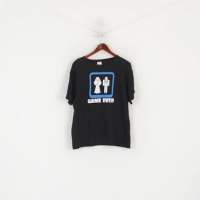 Men's masculinity suitable for all genders Keya Men XL Shirt Black Cotton Graphic Game Over Super Fit Crew Neck Top