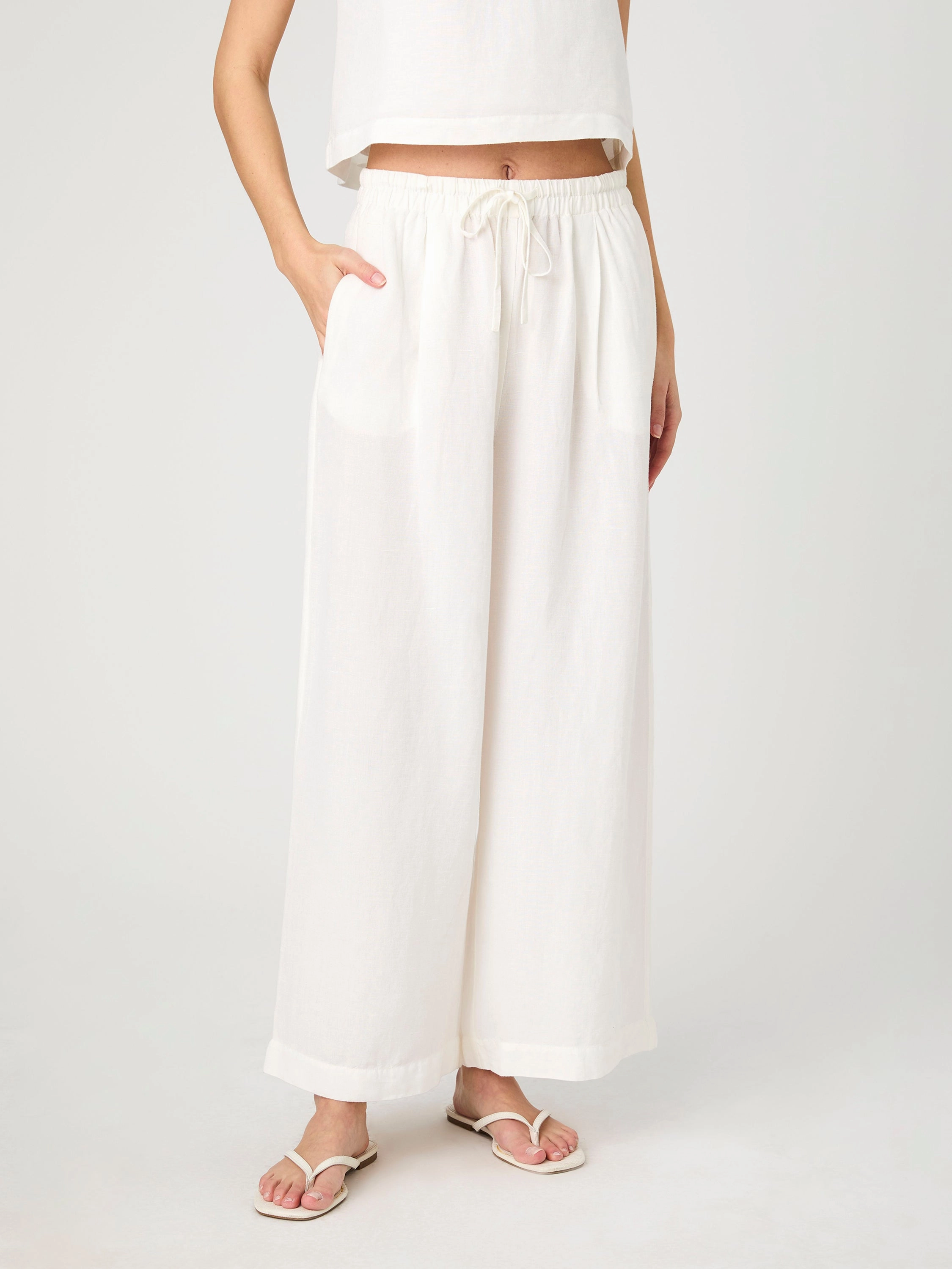 Birdie Linen Wide Leg Trouser Work Fit Puff-Sleeve