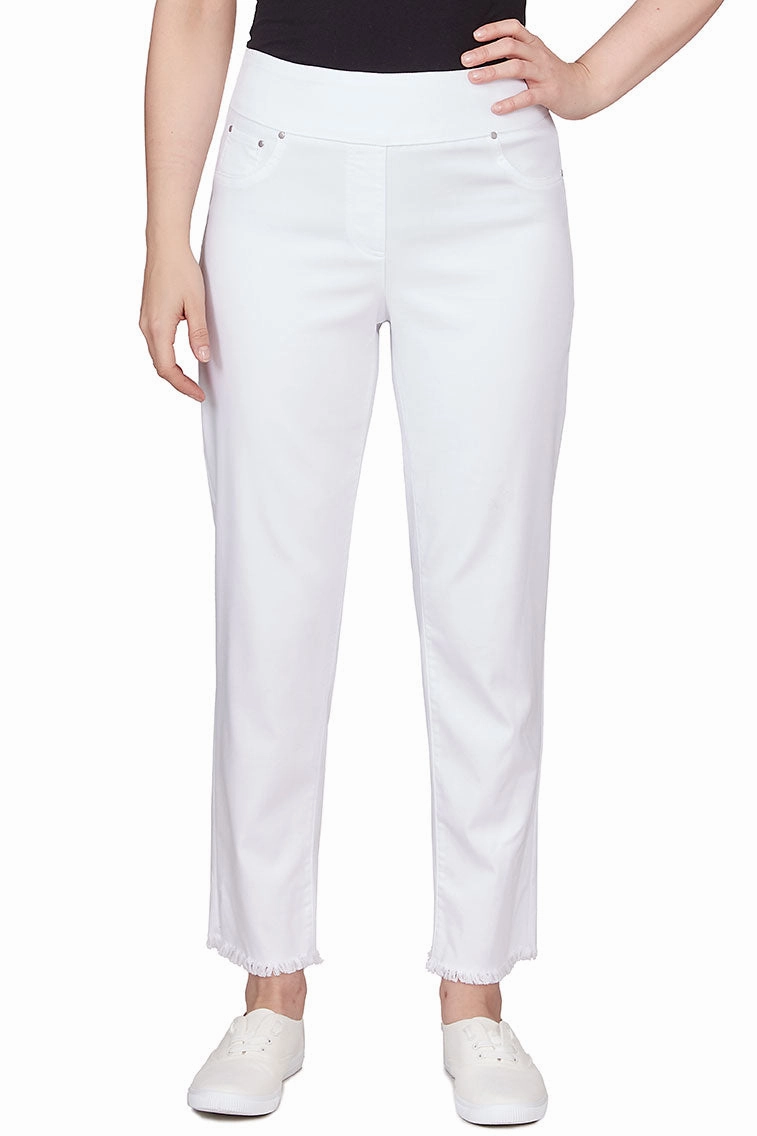 Petite Pull-On Fringed Denim Ankle Pant Sweat Wicking Lining Cuffed hem