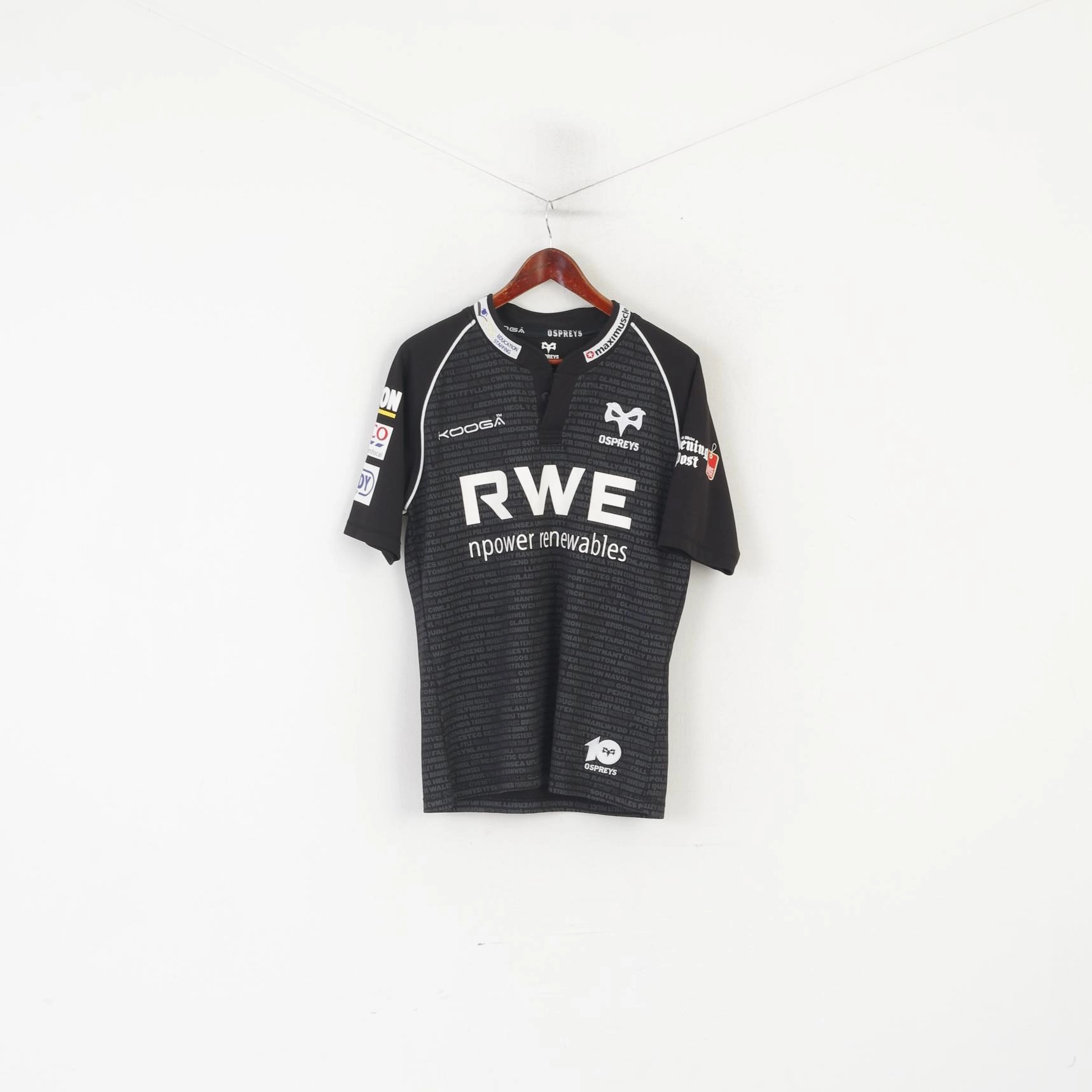 Easy Layering Kooga Ospreys Men SML Shirt Black Rugby Union Sportswear Jersey Top