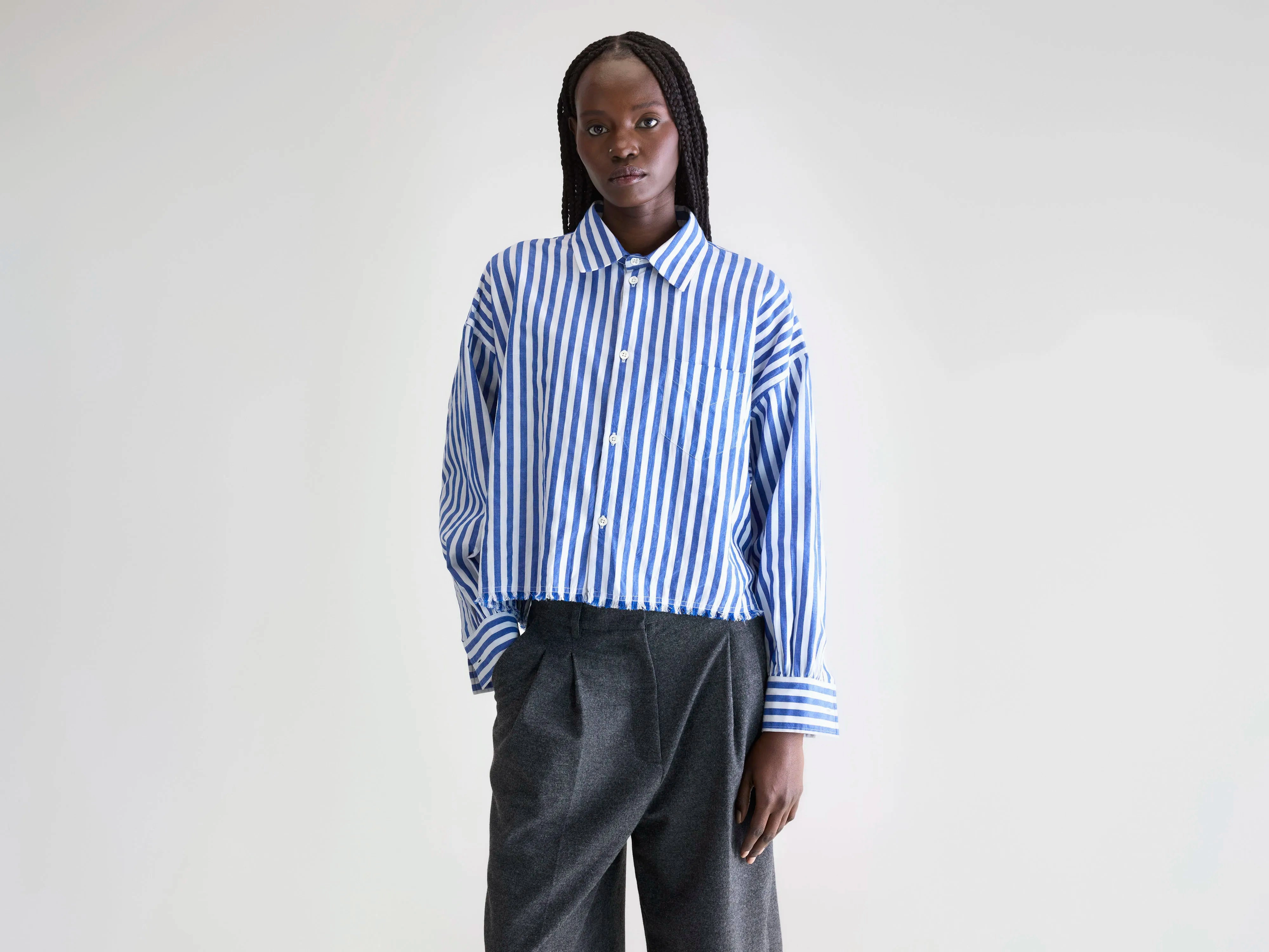 Comfortable Style Kraft cropped poplin shirt (252 / W / STRIPE A)