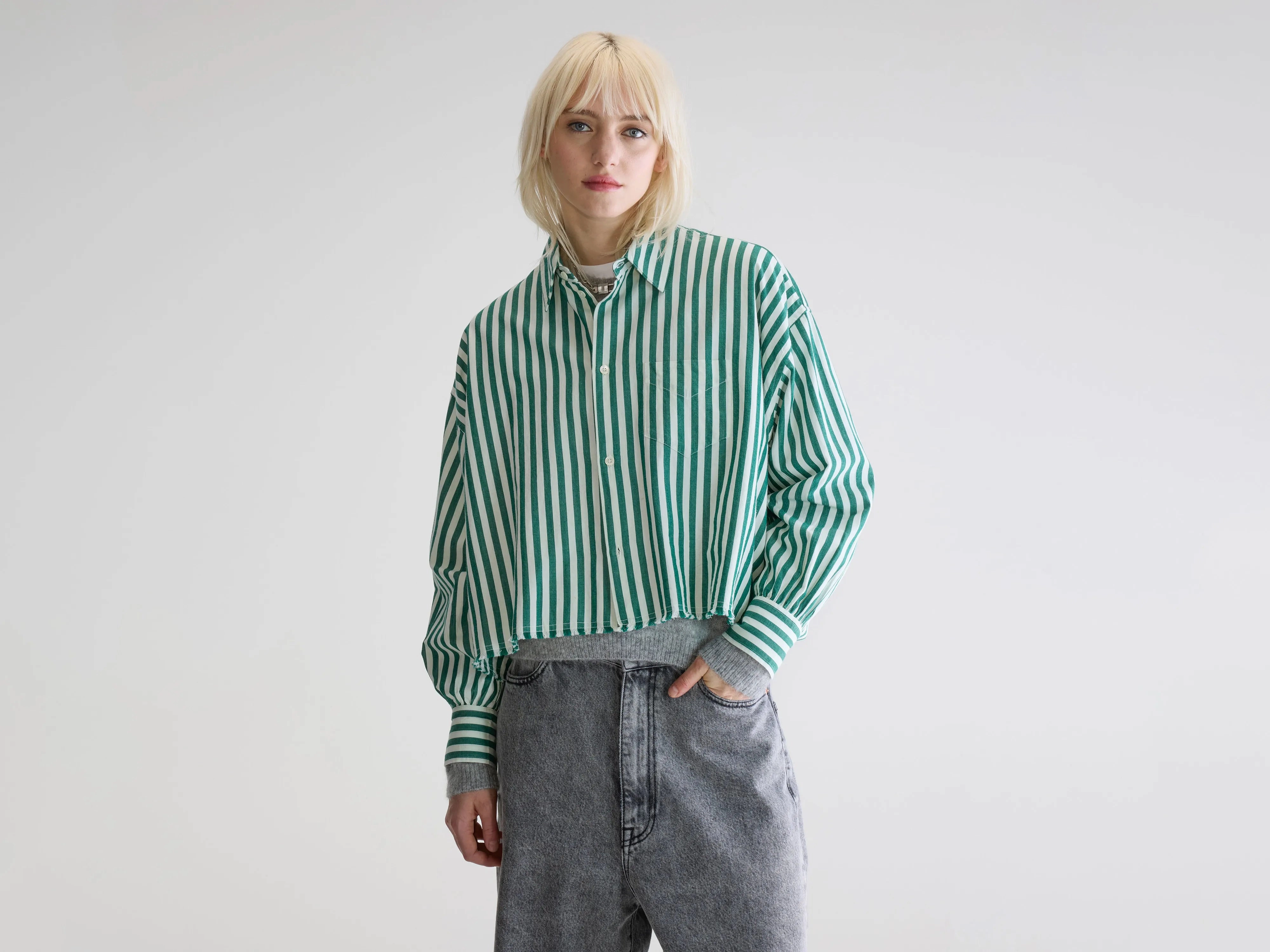 Cozy Choice Kraft cropped poplin shirt (252 / W / STRIPE B)