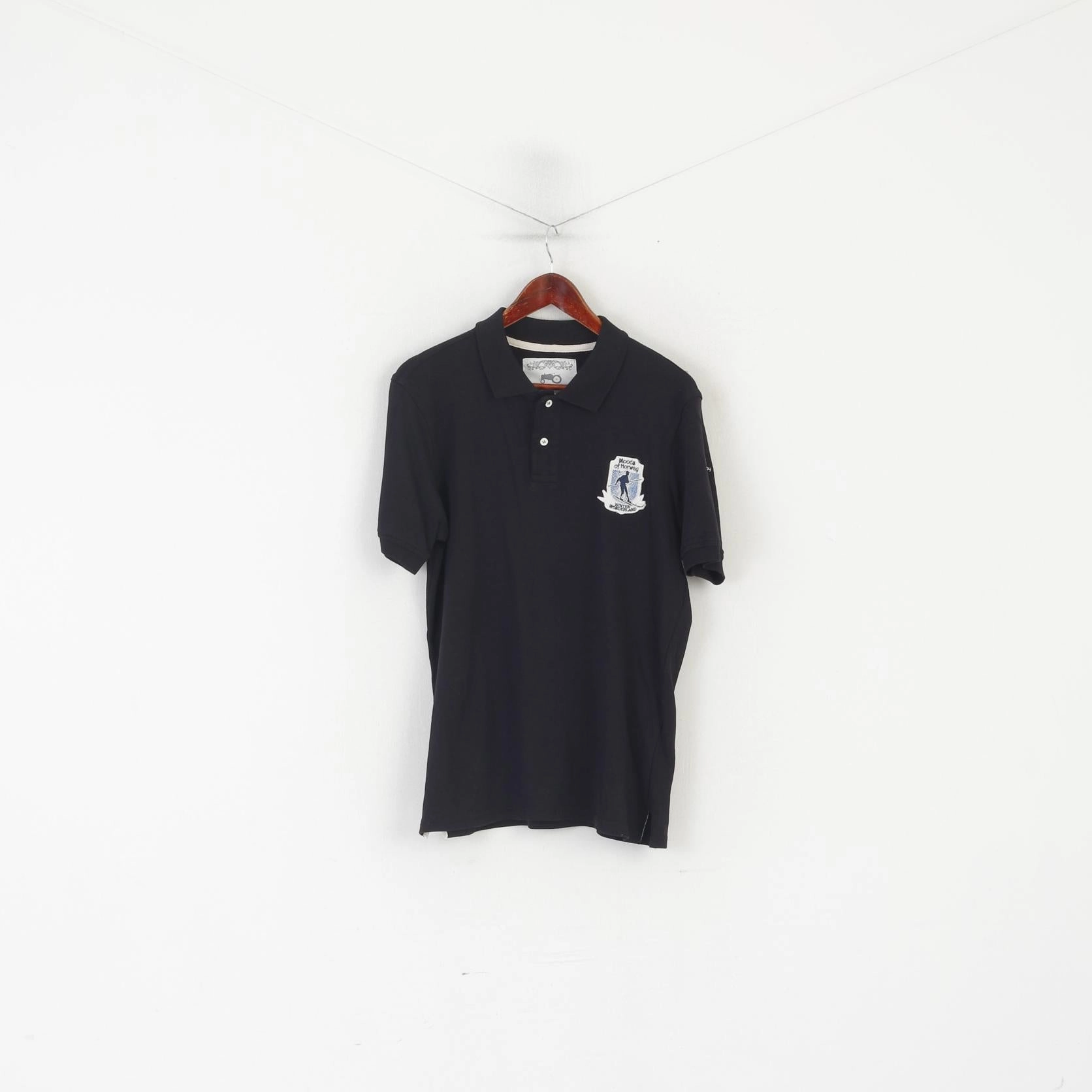 Soft Fabric Moods of Norway Men XL Polo Shirt Black Cotton Stretch Short Sleeve Winter Wonderland