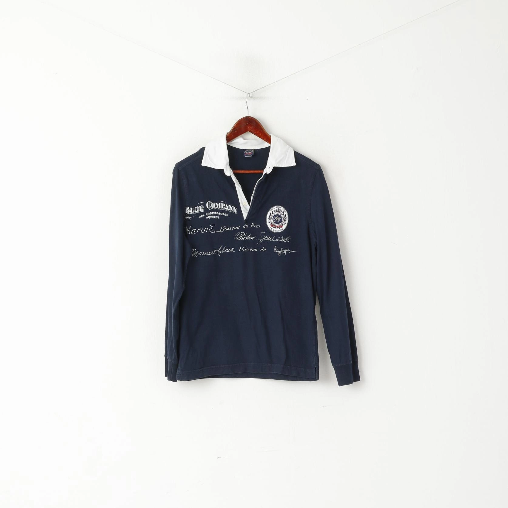 Paul & Shark Men S Polo Shirt Navy Cotton Challenge Race Long Sleeve Top Anti Static Finish Effortless Wear Fit