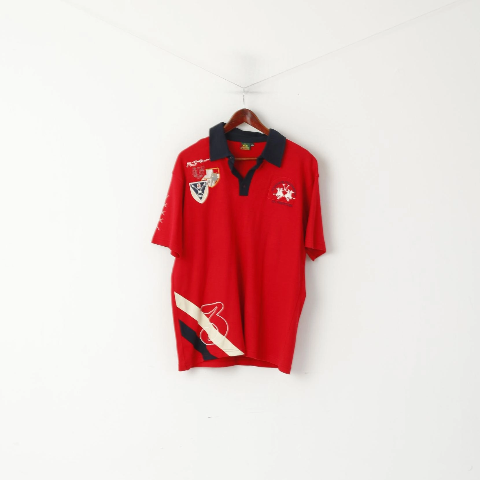 La Martina Men XXL Polo Shirt Red Cotton Polo Argentino #3 Short Sleeve Top Formal Style Chic Vibe