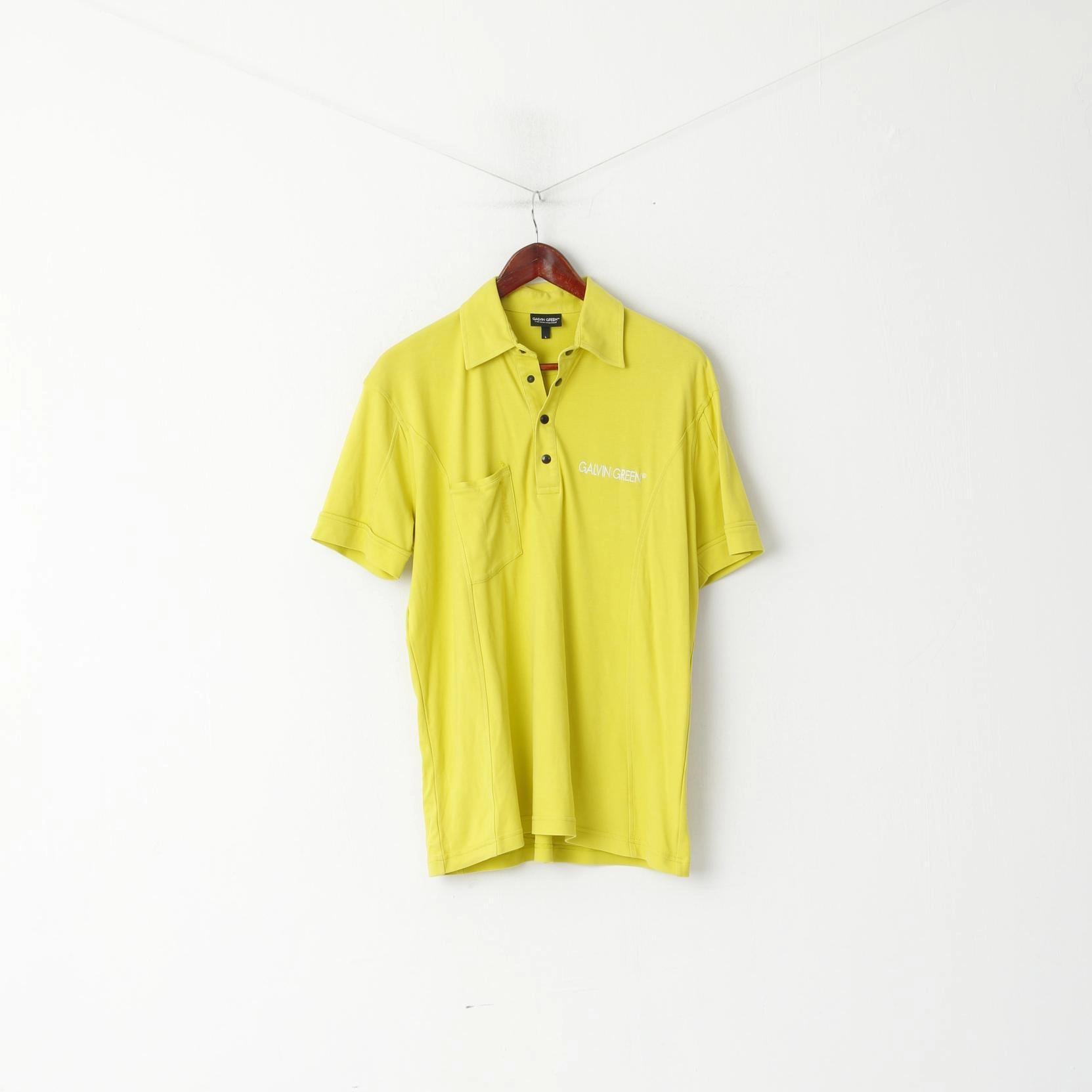 print design Galvin Green Men L Polo Shirt Lime Cotton Golf Stretch Snaps Pocket Sport Top