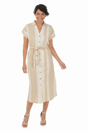 Fashionable Touch Sand Striped Button-Front Dress