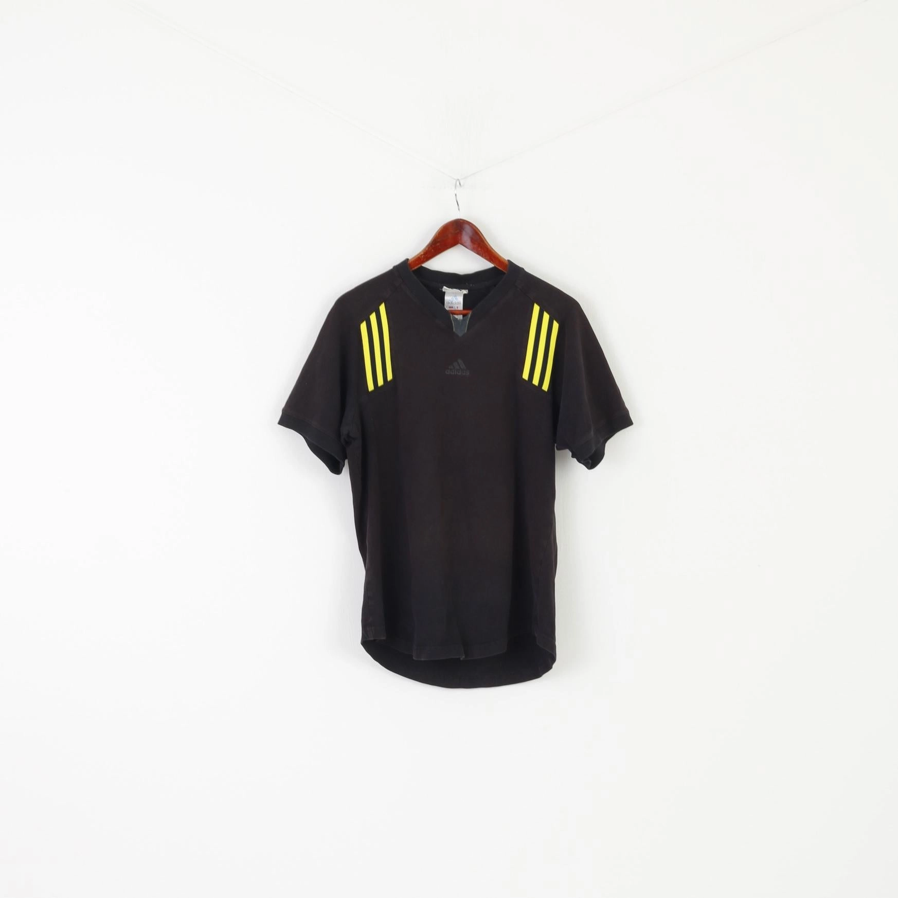 Thermoregulating Fabric Anti Perspiration Lining Adidas Men L Shirt Black Cotton Vintage 90s Sportswear V Neck Active Top